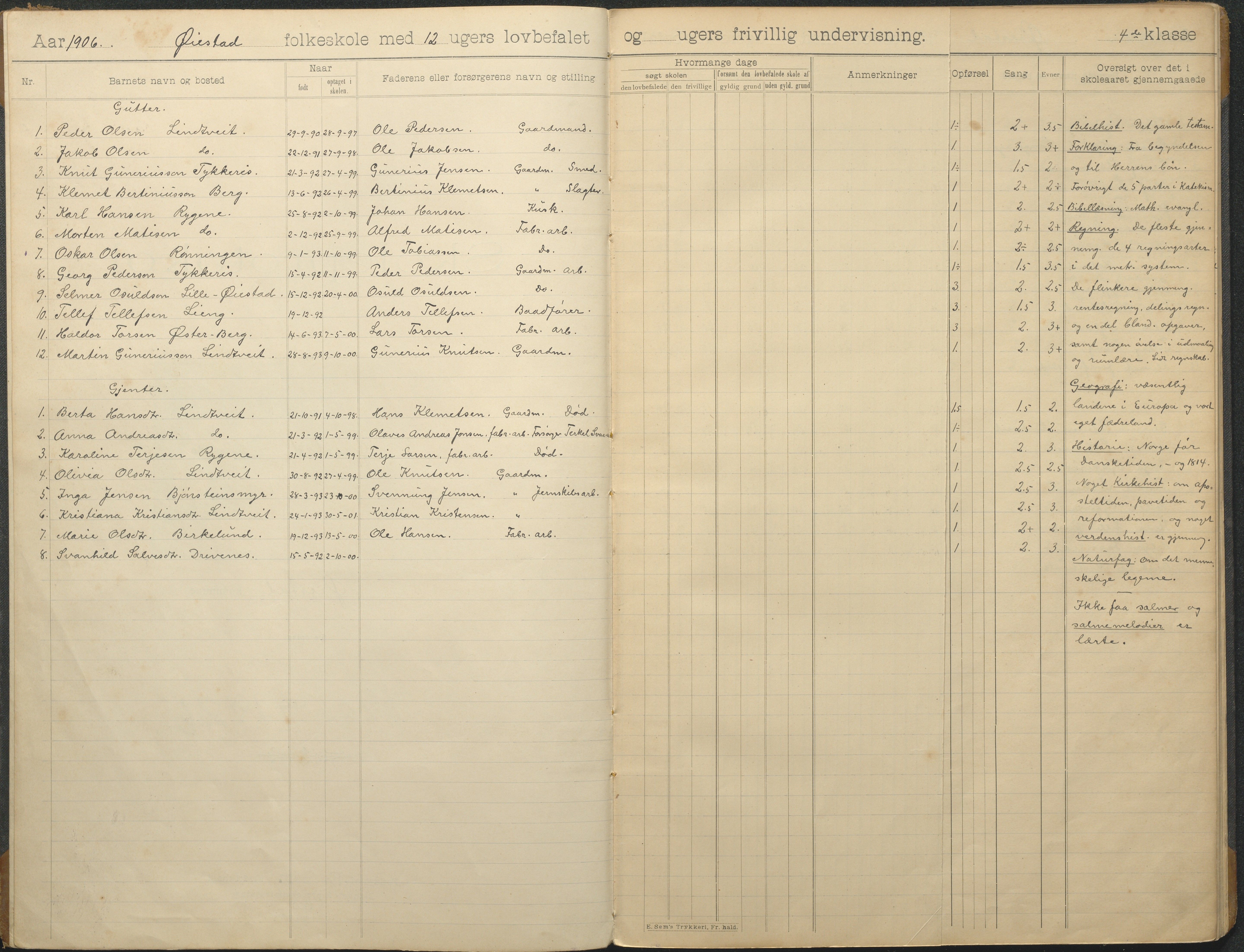 Øyestad kommune frem til 1979, AAKS/KA0920-PK/06/06F/L0014: Skoleprotokoll, 1906-1926