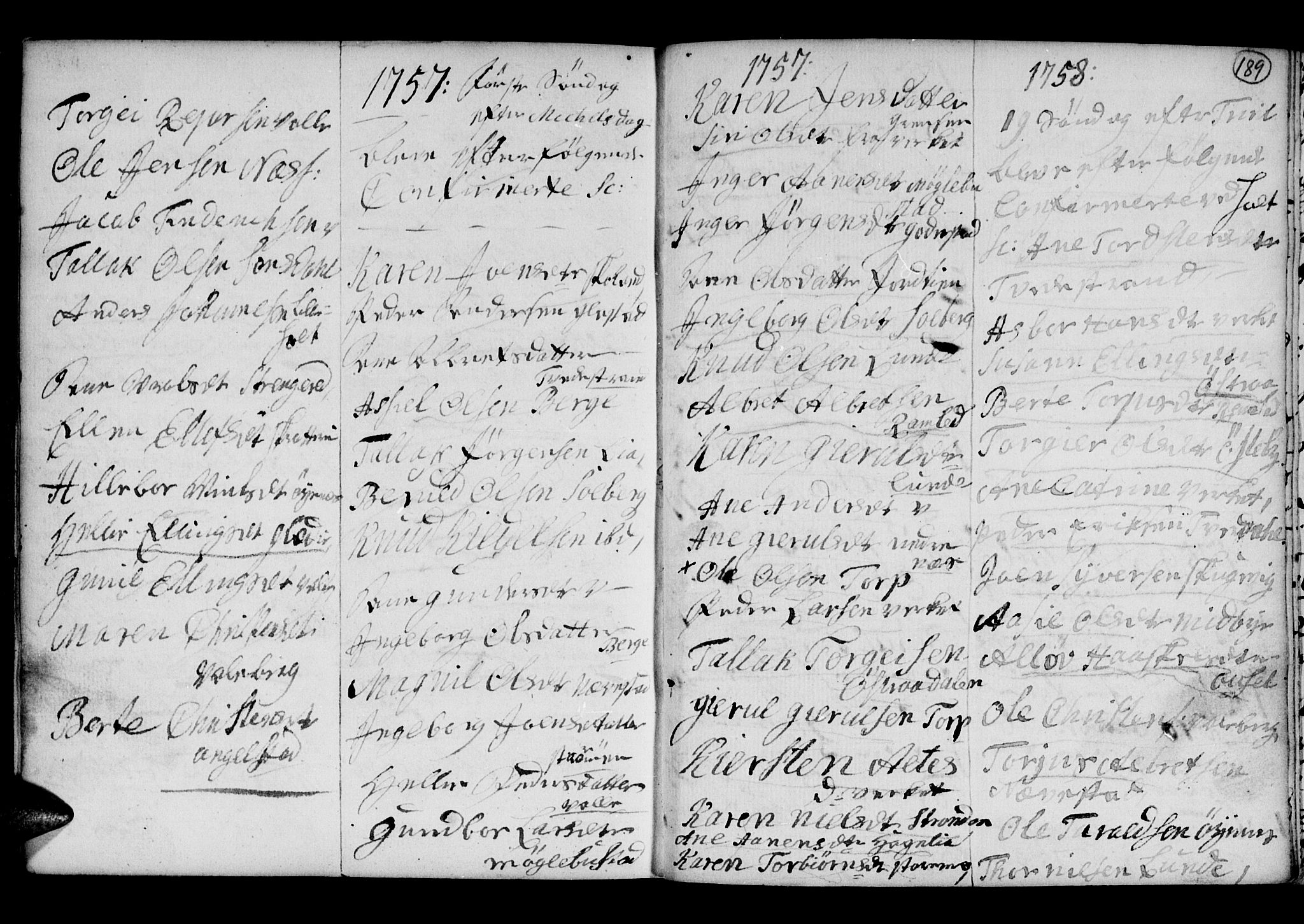 Holt sokneprestkontor, SAK/1111-0021/F/Fb/L0005: Parish register (copy) no. B 5, 1746-1764, p. 189
