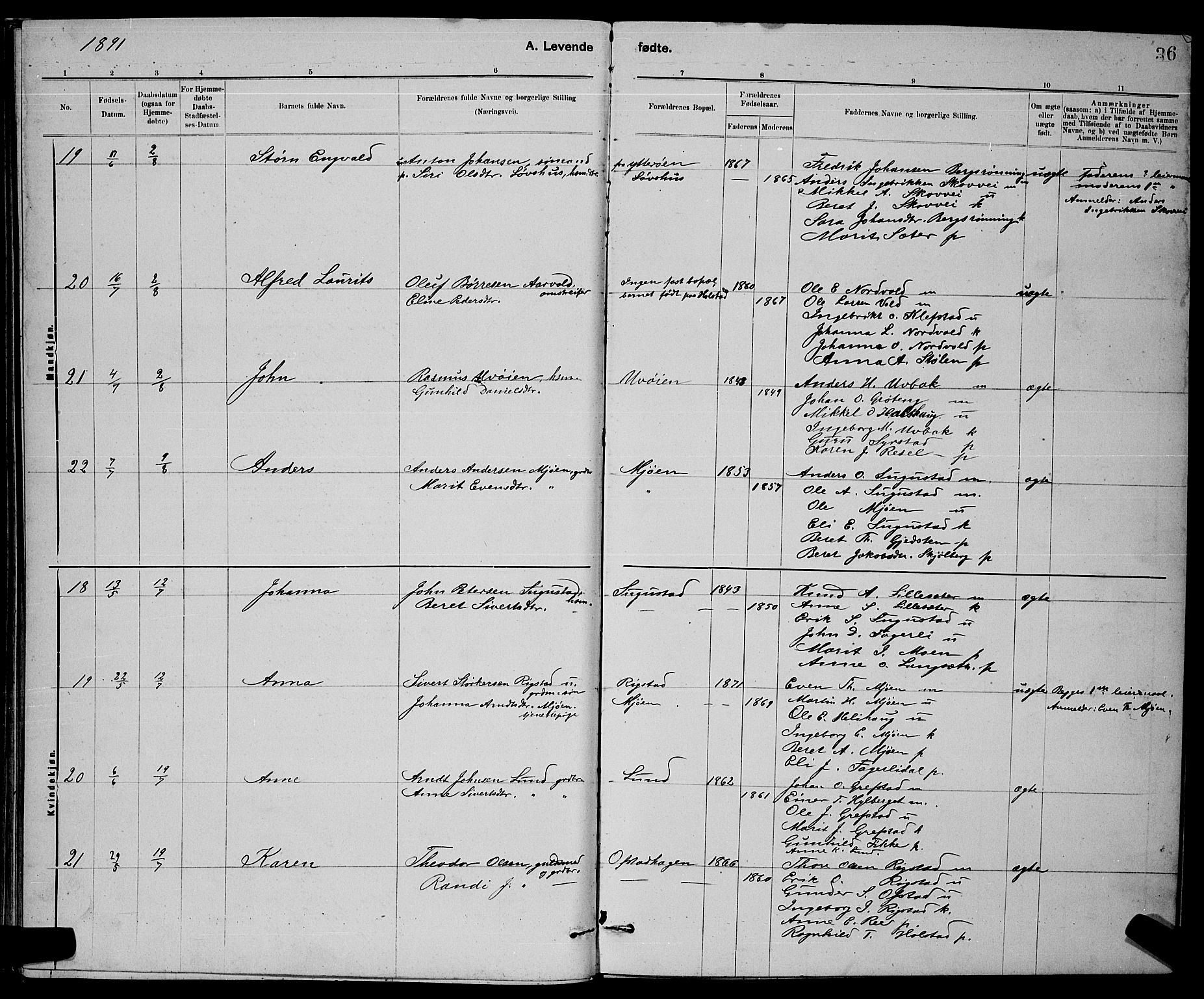 Ministerialprotokoller, klokkerbøker og fødselsregistre - Sør-Trøndelag, AV/SAT-A-1456/672/L0863: Parish register (copy) no. 672C02, 1888-1901, p. 36