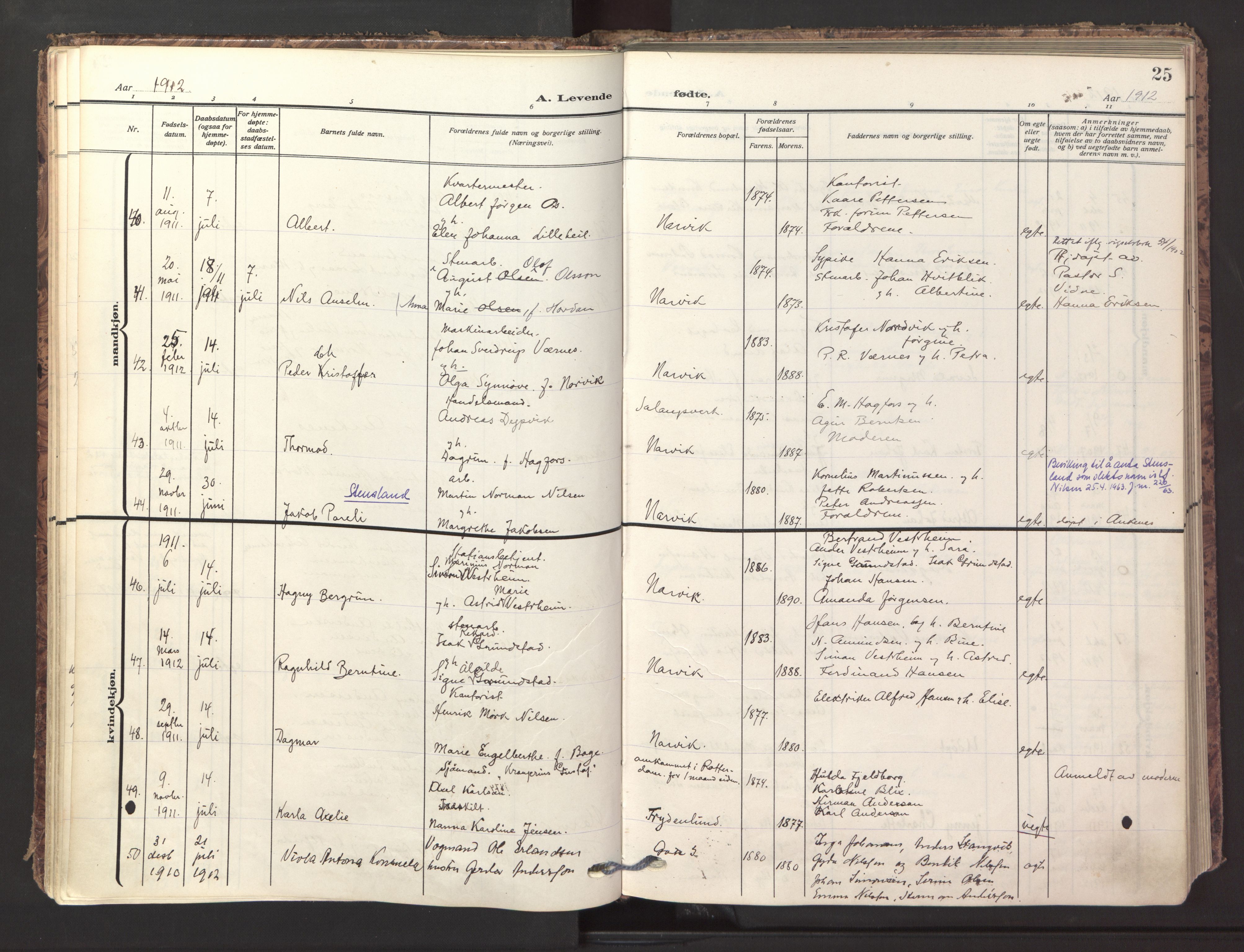 Ministerialprotokoller, klokkerbøker og fødselsregistre - Nordland, AV/SAT-A-1459/871/L1001: Parish register (official) no. 871A17, 1911-1921, p. 25