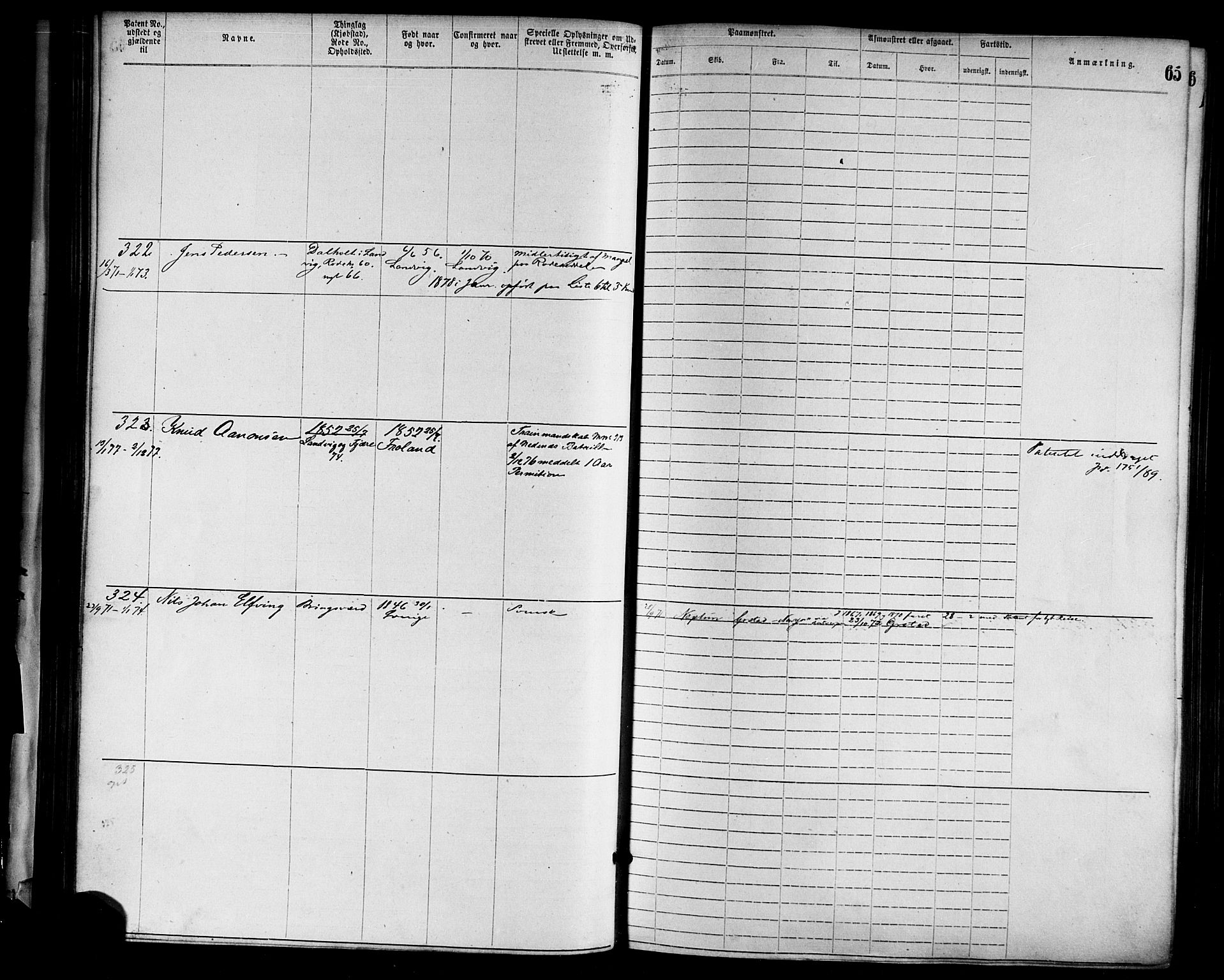 Grimstad mønstringskrets, SAK/2031-0013/F/Fa/L0001: Annotasjonsrulle nr 1-1920 med register, F-1, 1870-1892, p. 87