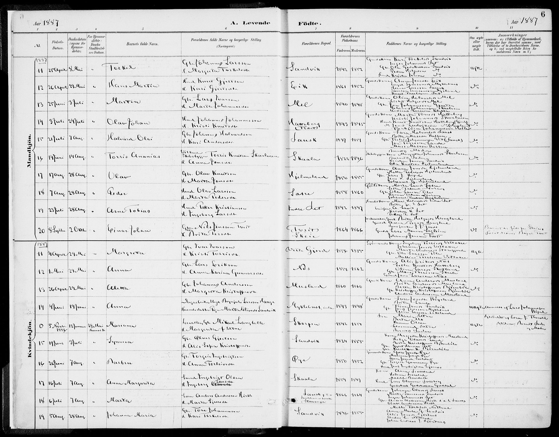 Kvinnherad sokneprestembete, AV/SAB-A-76401/H/Haa: Parish register (official) no. B  1, 1887-1921, p. 6