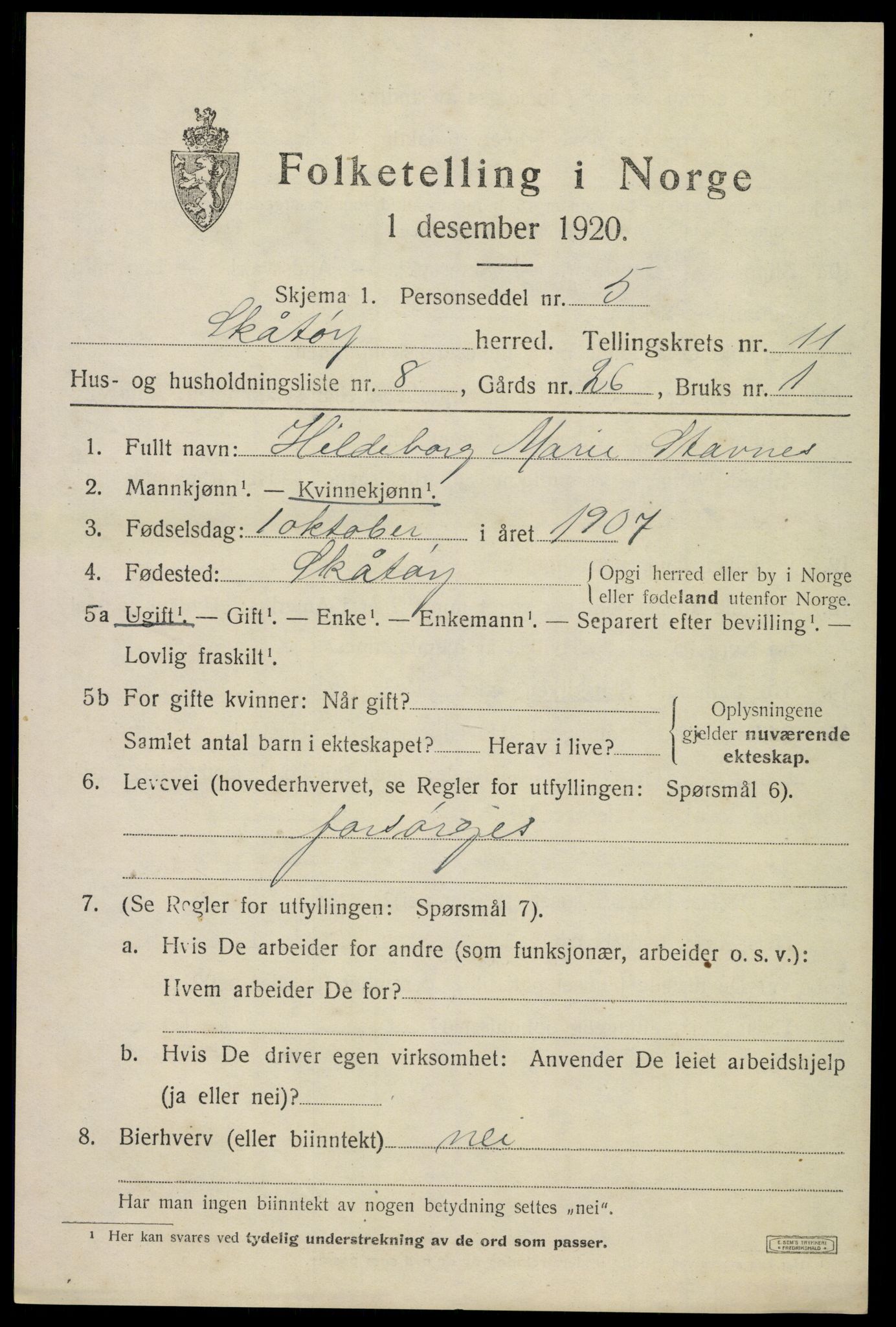 SAKO, 1920 census for Skåtøy, 1920, p. 7800