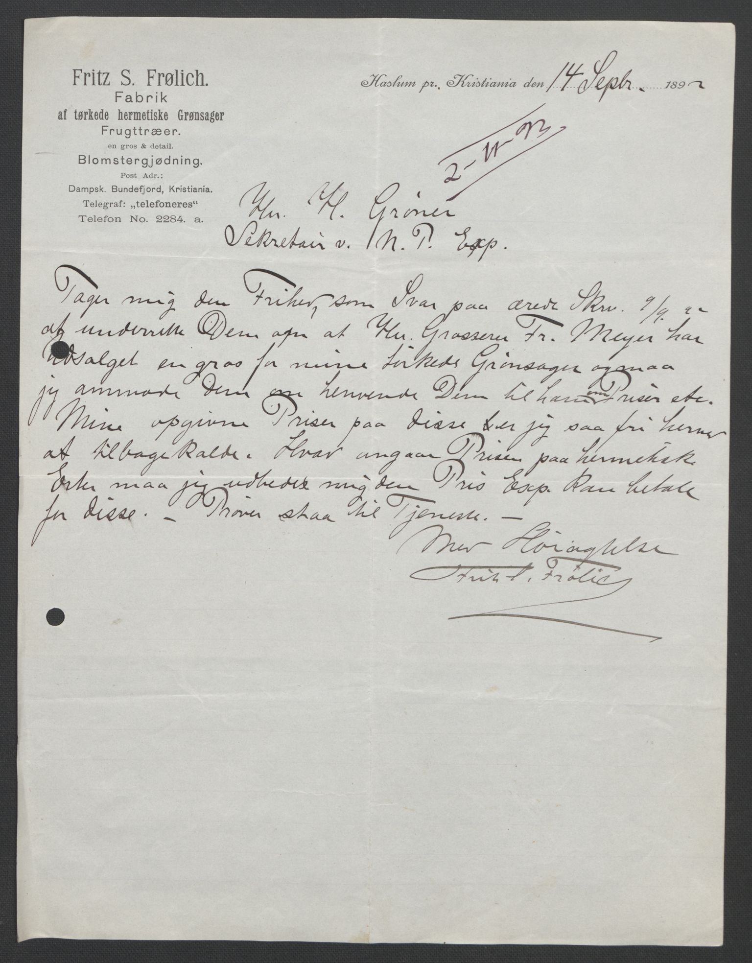 Arbeidskomitéen for Fridtjof Nansens polarekspedisjon, AV/RA-PA-0061/D/L0004: Innk. brev og telegrammer vedr. proviant og utrustning, 1892-1893, p. 185