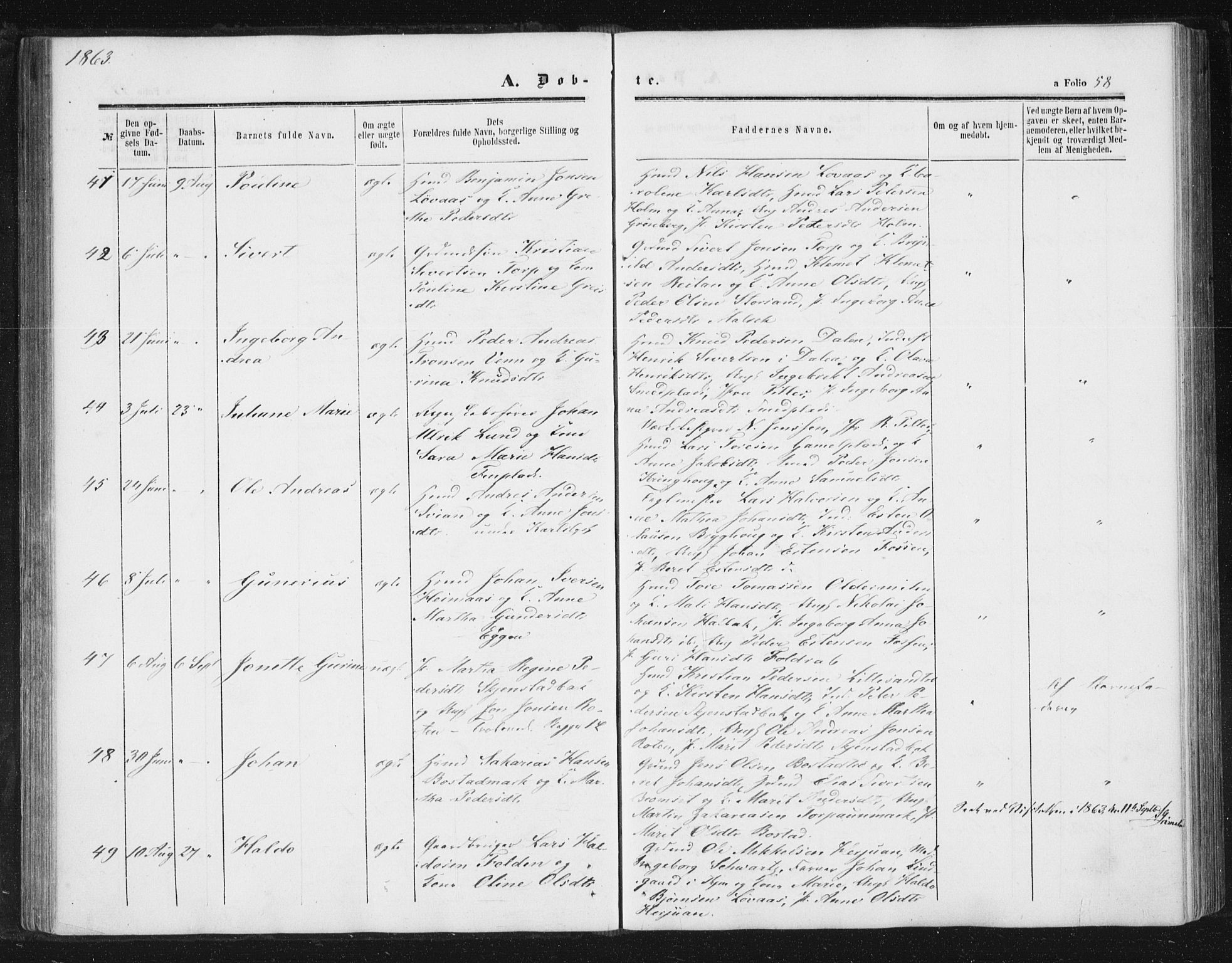 Ministerialprotokoller, klokkerbøker og fødselsregistre - Sør-Trøndelag, SAT/A-1456/616/L0408: Parish register (official) no. 616A05, 1857-1865, p. 58