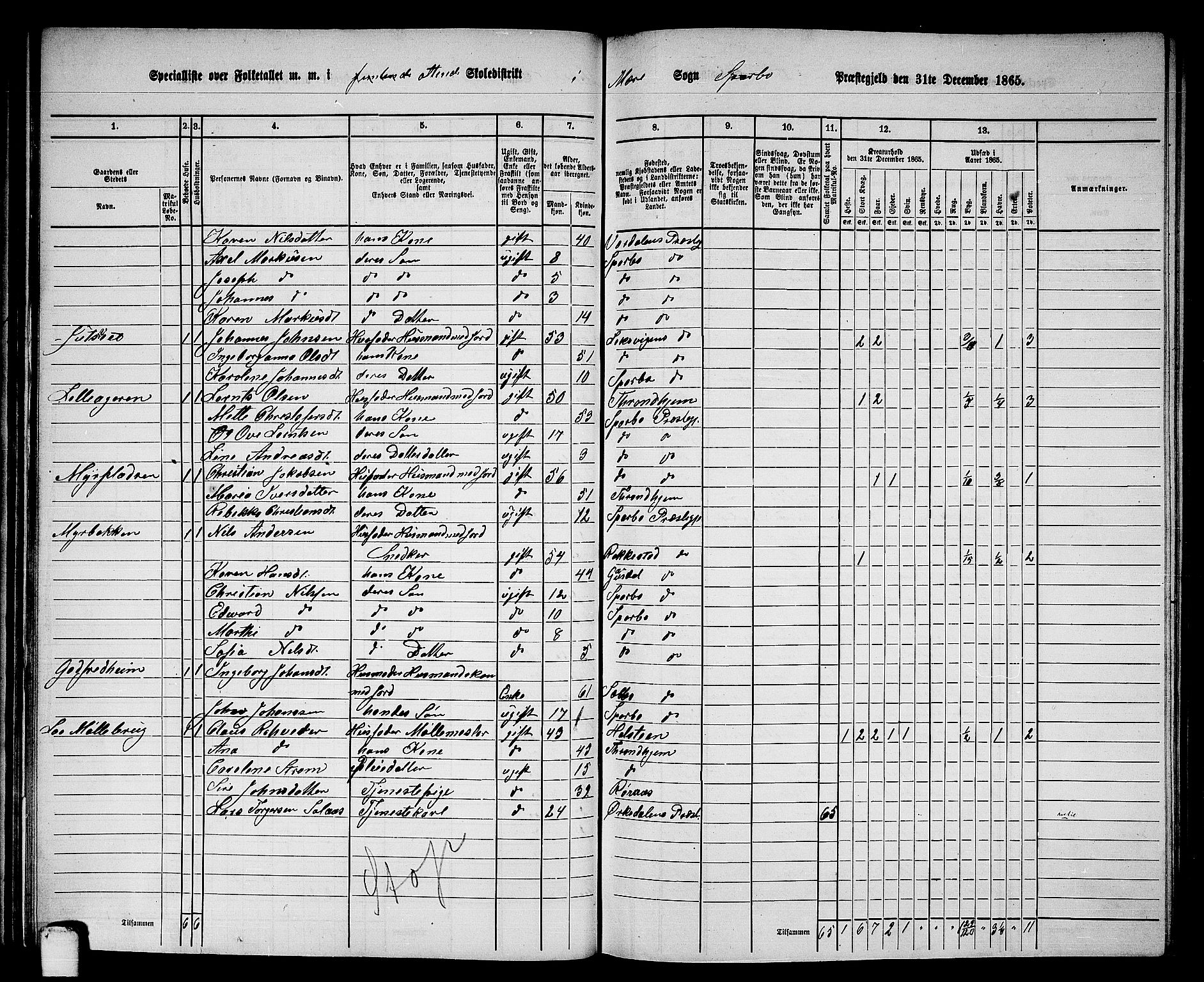 RA, 1865 census for Sparbu, 1865, p. 40