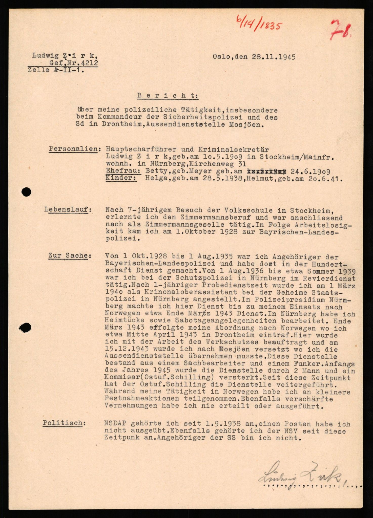 Forsvaret, Forsvarets overkommando II, AV/RA-RAFA-3915/D/Db/L0037: CI Questionaires. Tyske okkupasjonsstyrker i Norge. Tyskere., 1945-1946, p. 441