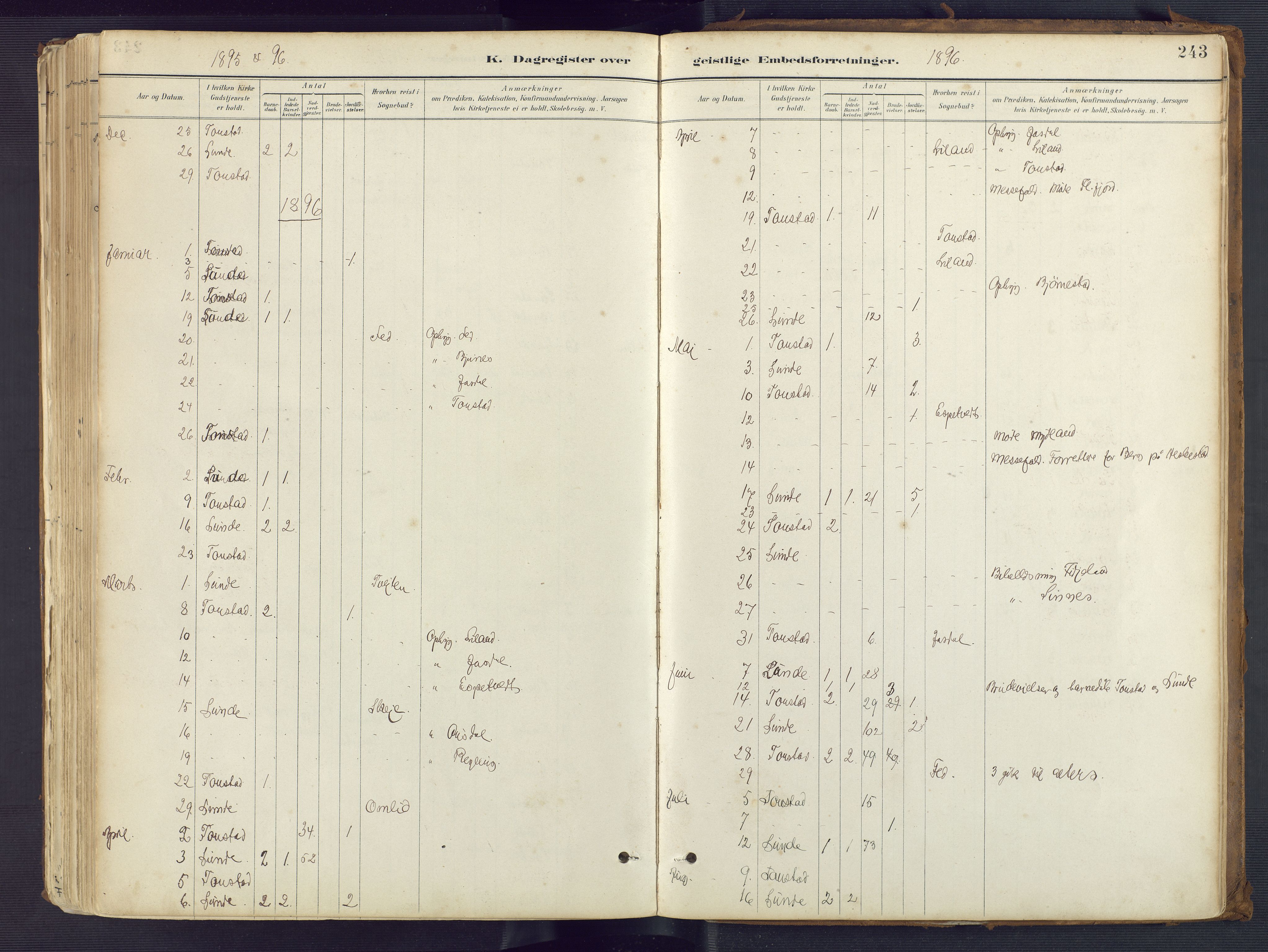 Sirdal sokneprestkontor, AV/SAK-1111-0036/F/Fa/Fab/L0004: Parish register (official) no. A 4, 1887-1919, p. 243