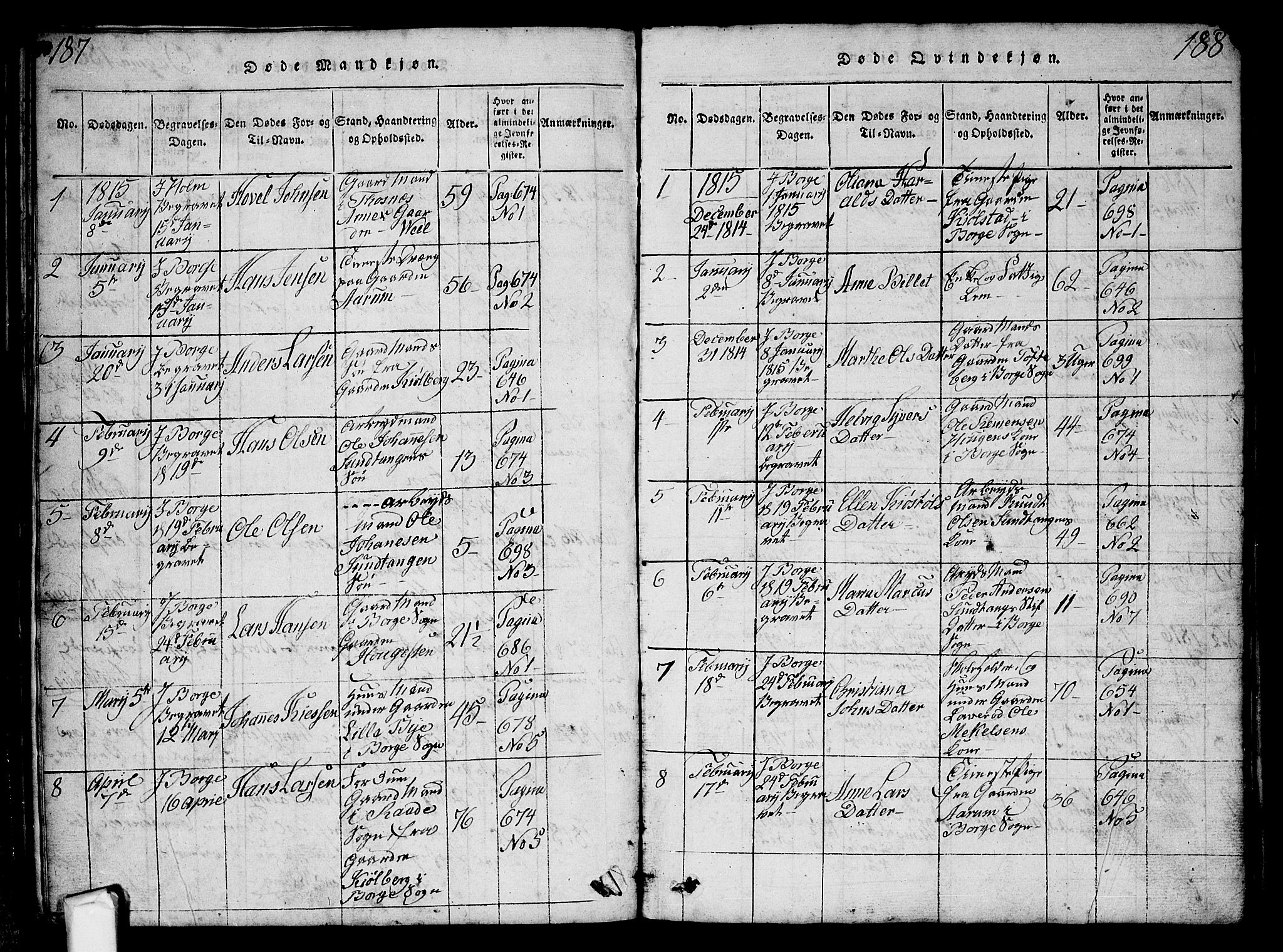 Borge prestekontor Kirkebøker, SAO/A-10903/G/Ga/L0001: Parish register (copy) no.  I 1, 1815-1835, p. 187-188