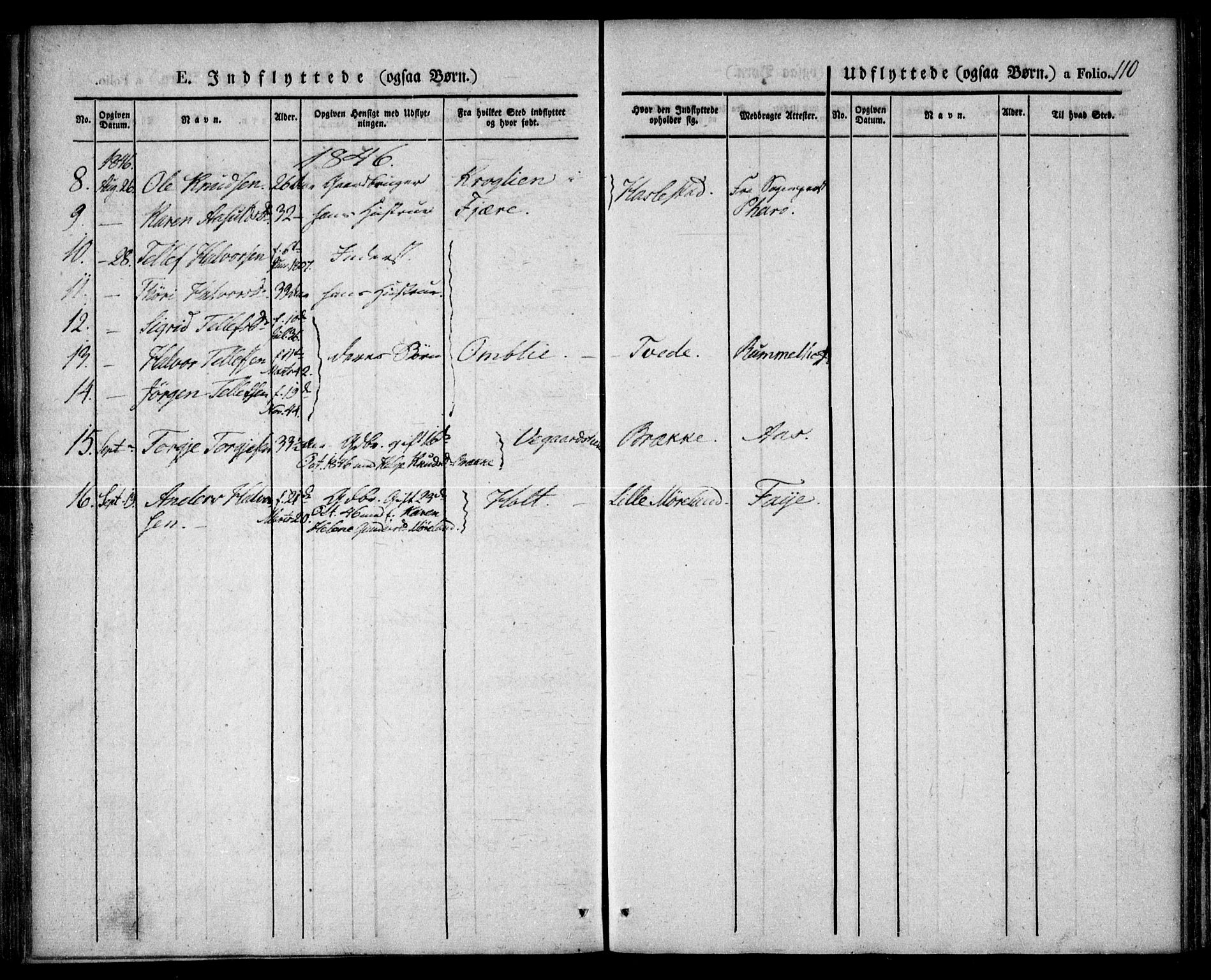 Austre Moland sokneprestkontor, SAK/1111-0001/F/Fa/Faa/L0006: Parish register (official) no. A 6, 1837-1846, p. 110
