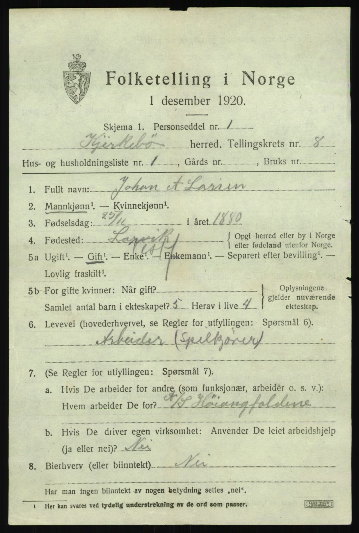 SAB, 1920 census for Kyrkjebø, 1920, p. 3673