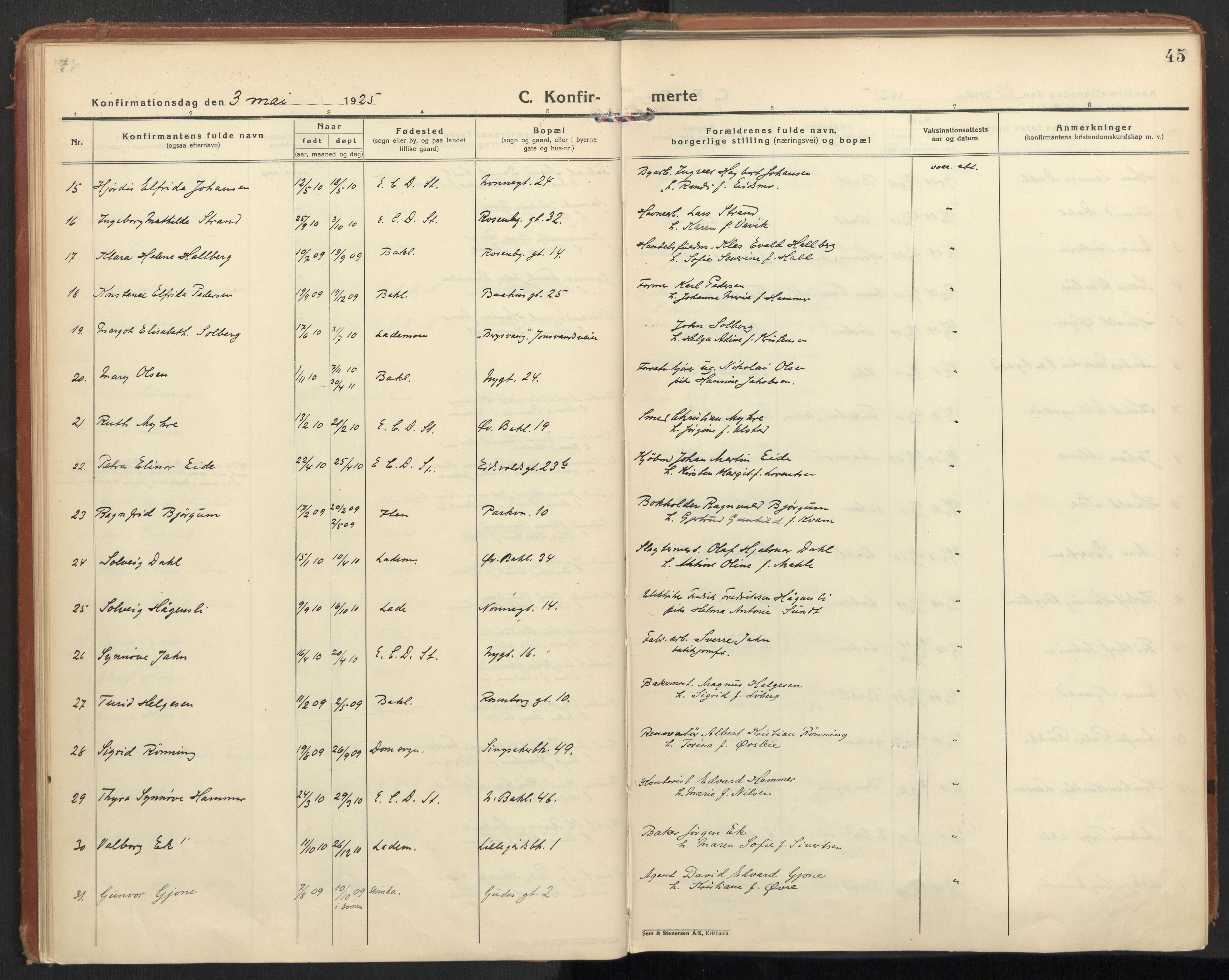 Ministerialprotokoller, klokkerbøker og fødselsregistre - Sør-Trøndelag, SAT/A-1456/604/L0208: Parish register (official) no. 604A28, 1923-1937, p. 45