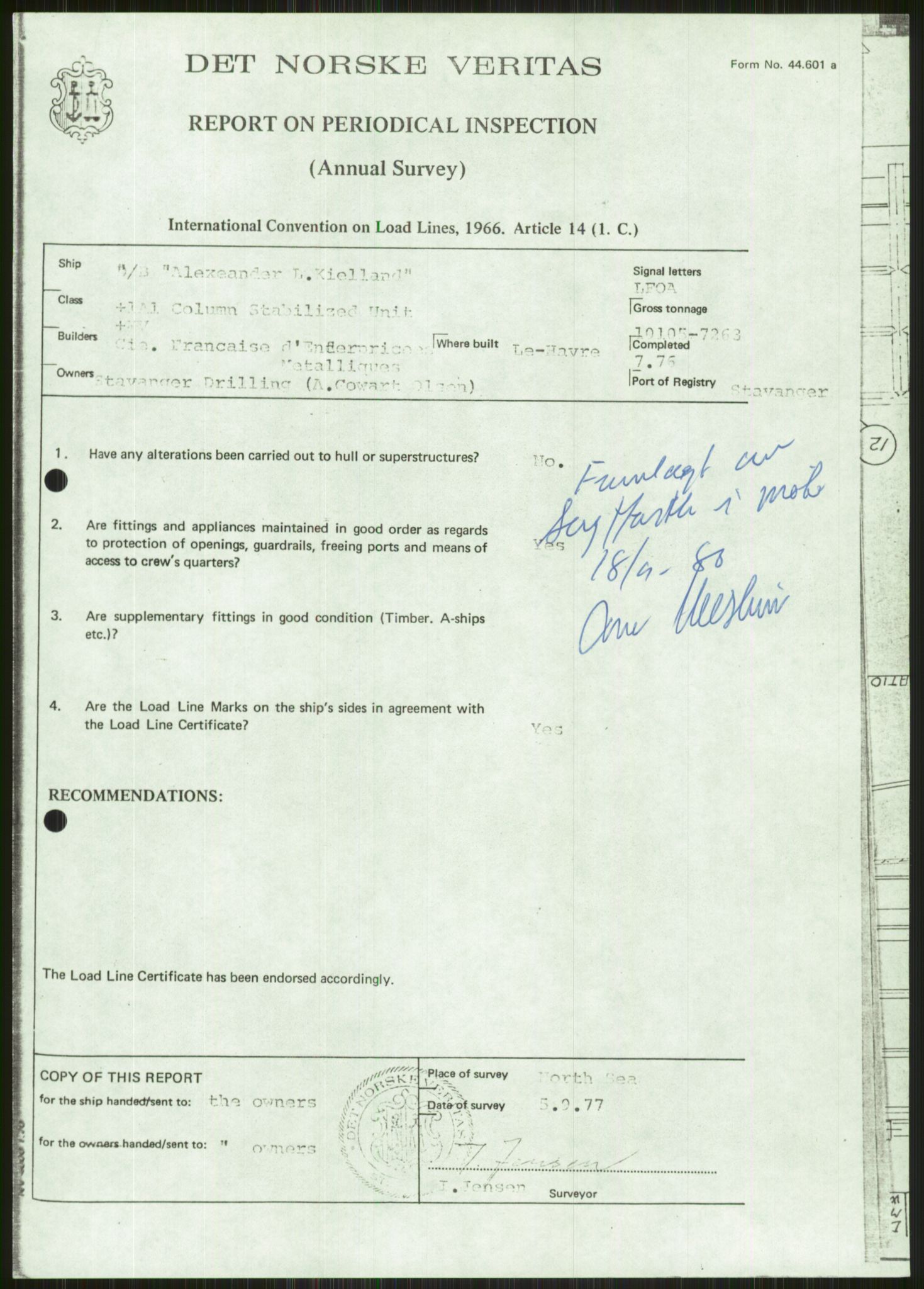 Justisdepartementet, Granskningskommisjonen ved Alexander Kielland-ulykken 27.3.1980, AV/RA-S-1165/D/L0001: 0001-0002 Avhørskommisjonen - navnelister og protokoller fra avhør/0003 Survey report, 1980-1981, p. 914