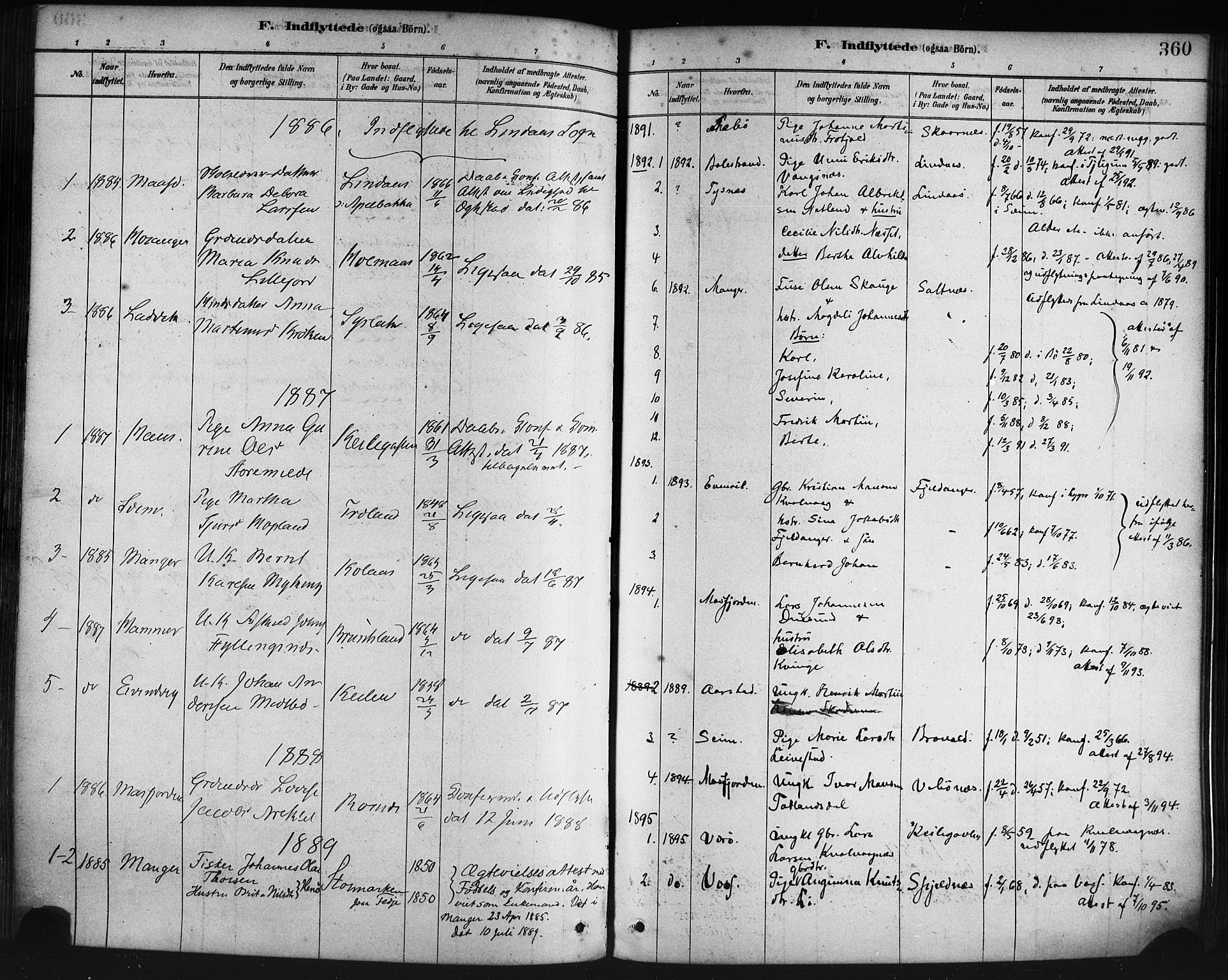 Lindås Sokneprestembete, AV/SAB-A-76701/H/Haa/Haaa/L0019: Parish register (official) no. A 19, 1878-1912, p. 360