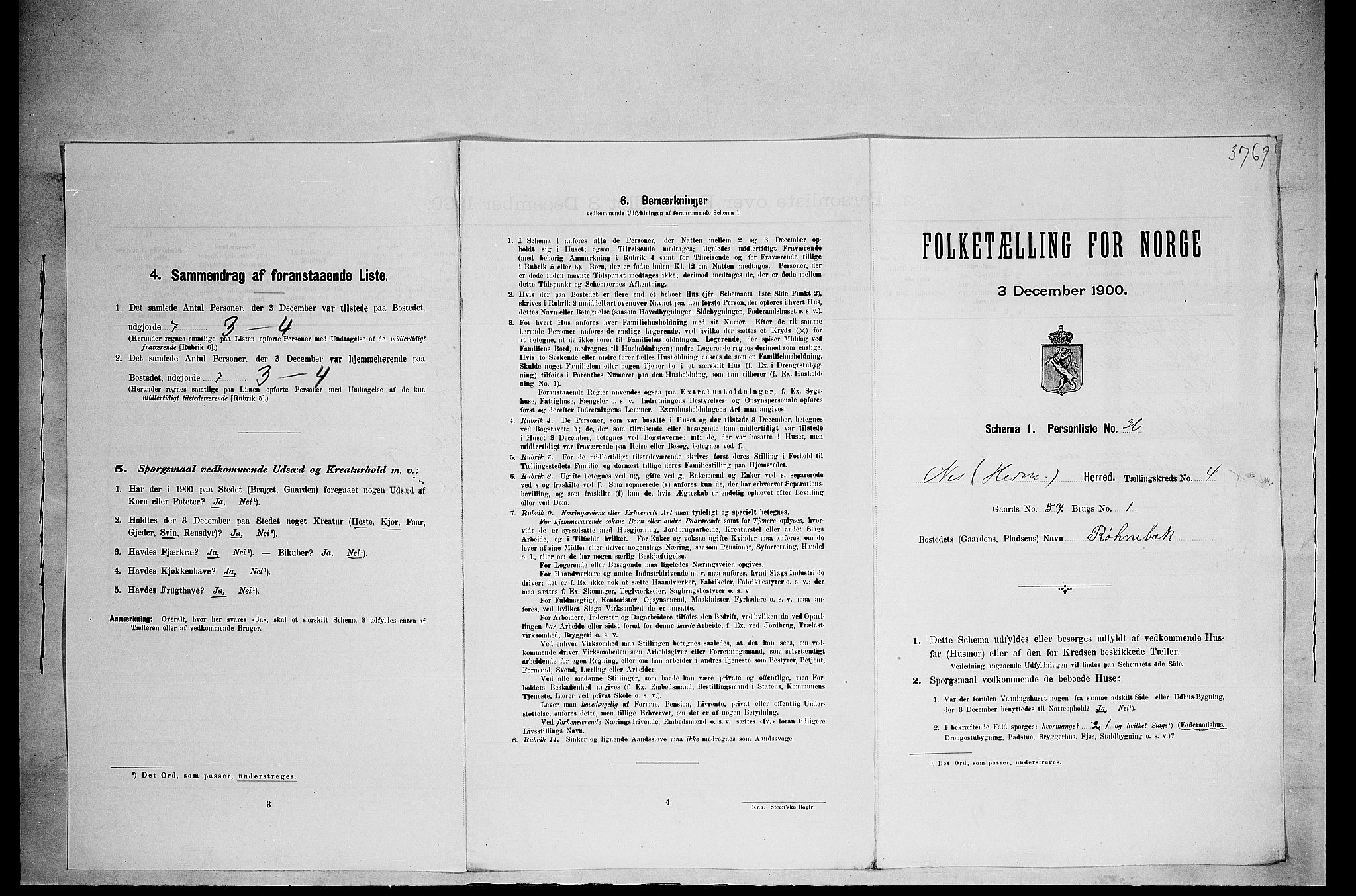 SAH, 1900 census for Nes, 1900, p. 620