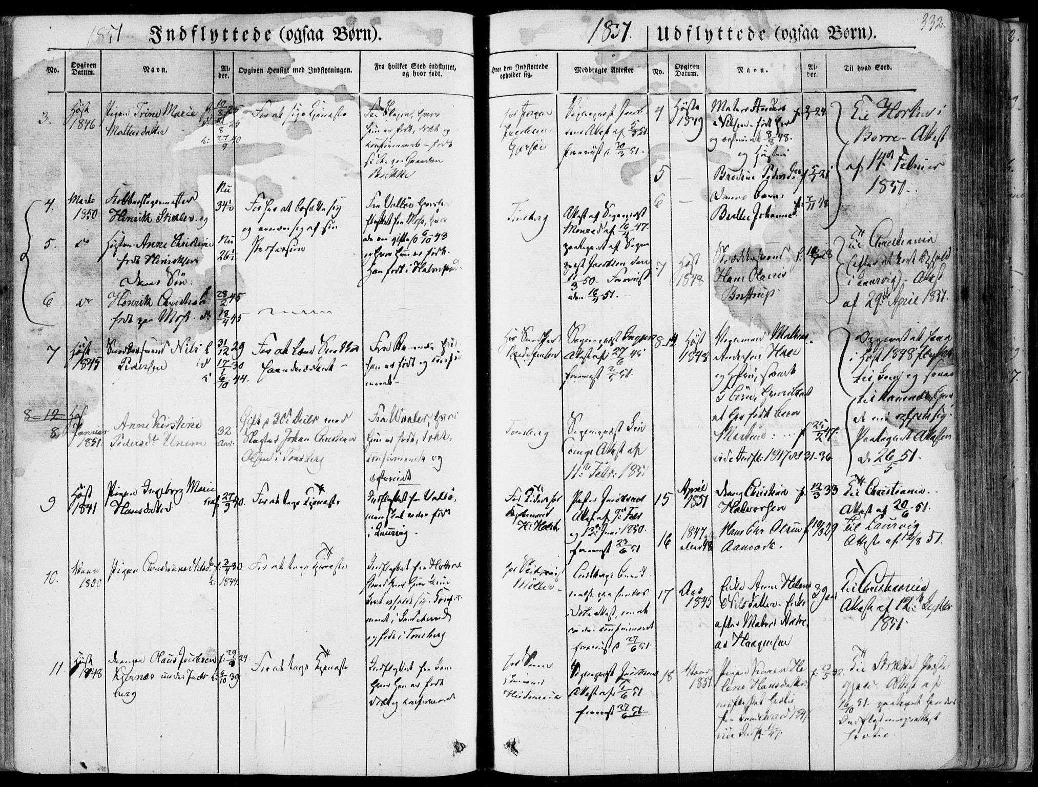 Tønsberg kirkebøker, AV/SAKO-A-330/F/Fa/L0007: Parish register (official) no. I 7, 1845-1854, p. 332