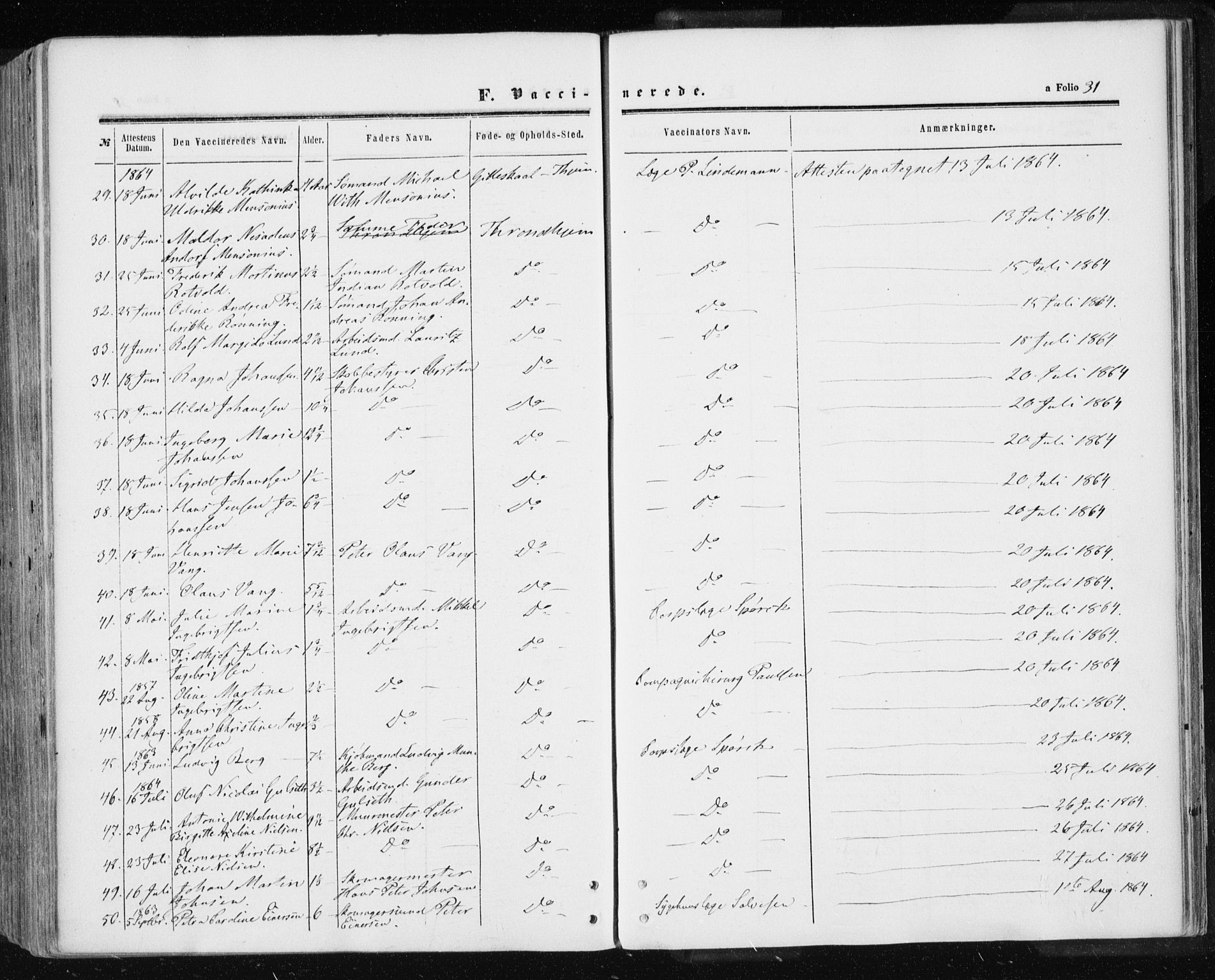 Ministerialprotokoller, klokkerbøker og fødselsregistre - Sør-Trøndelag, SAT/A-1456/601/L0053: Parish register (official) no. 601A21, 1857-1865, p. 31