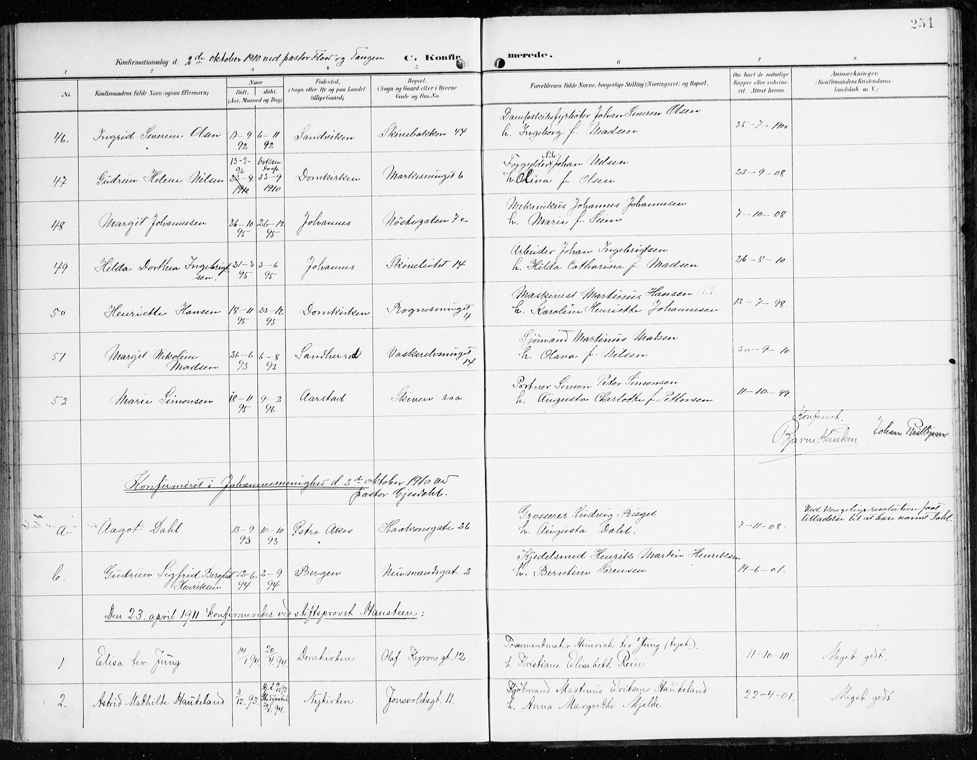 Domkirken sokneprestembete, SAB/A-74801/H/Haa/L0031: Parish register (official) no. C 6, 1898-1915, p. 251