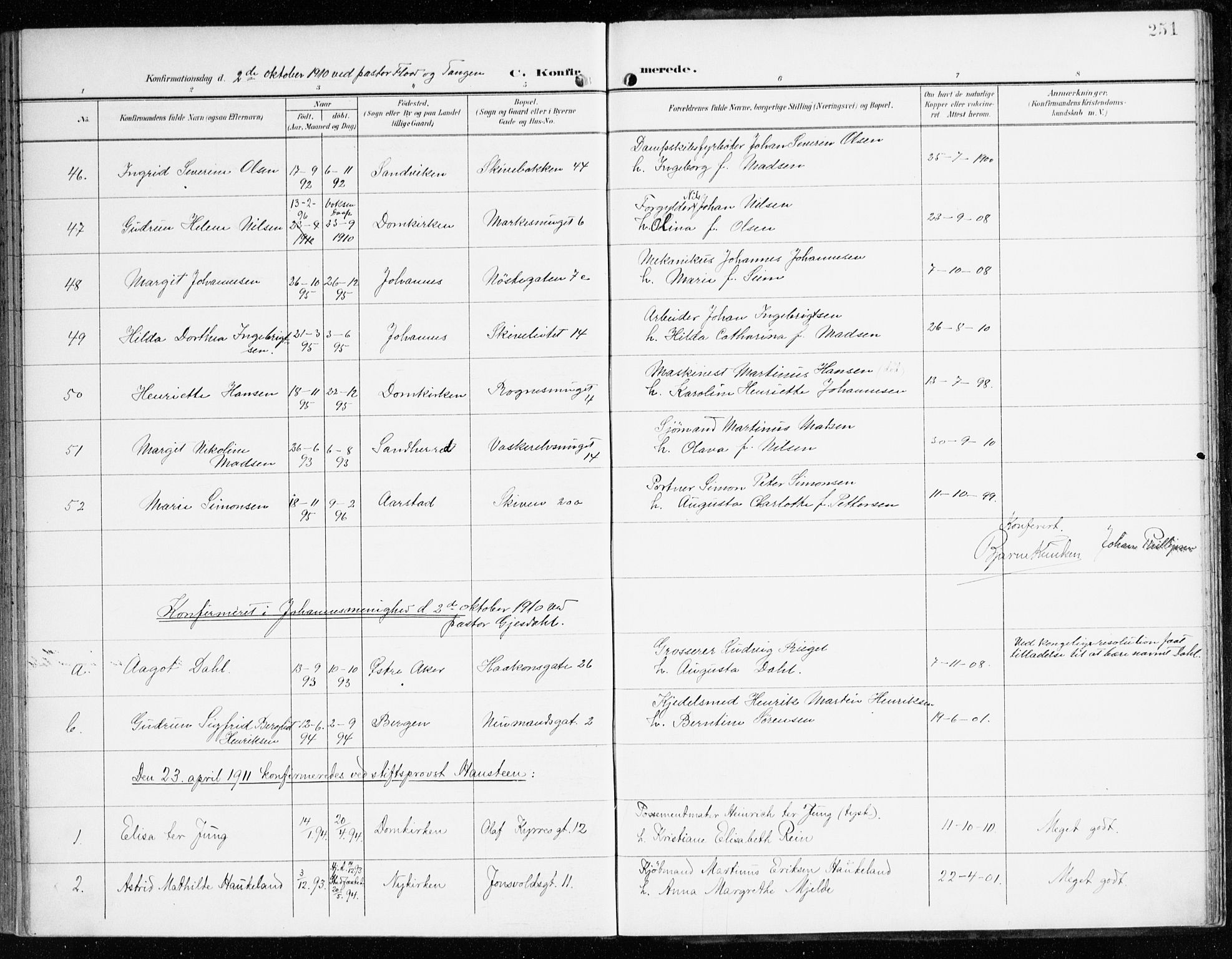 Domkirken sokneprestembete, AV/SAB-A-74801/H/Haa/L0031: Parish register (official) no. C 6, 1898-1915, p. 251