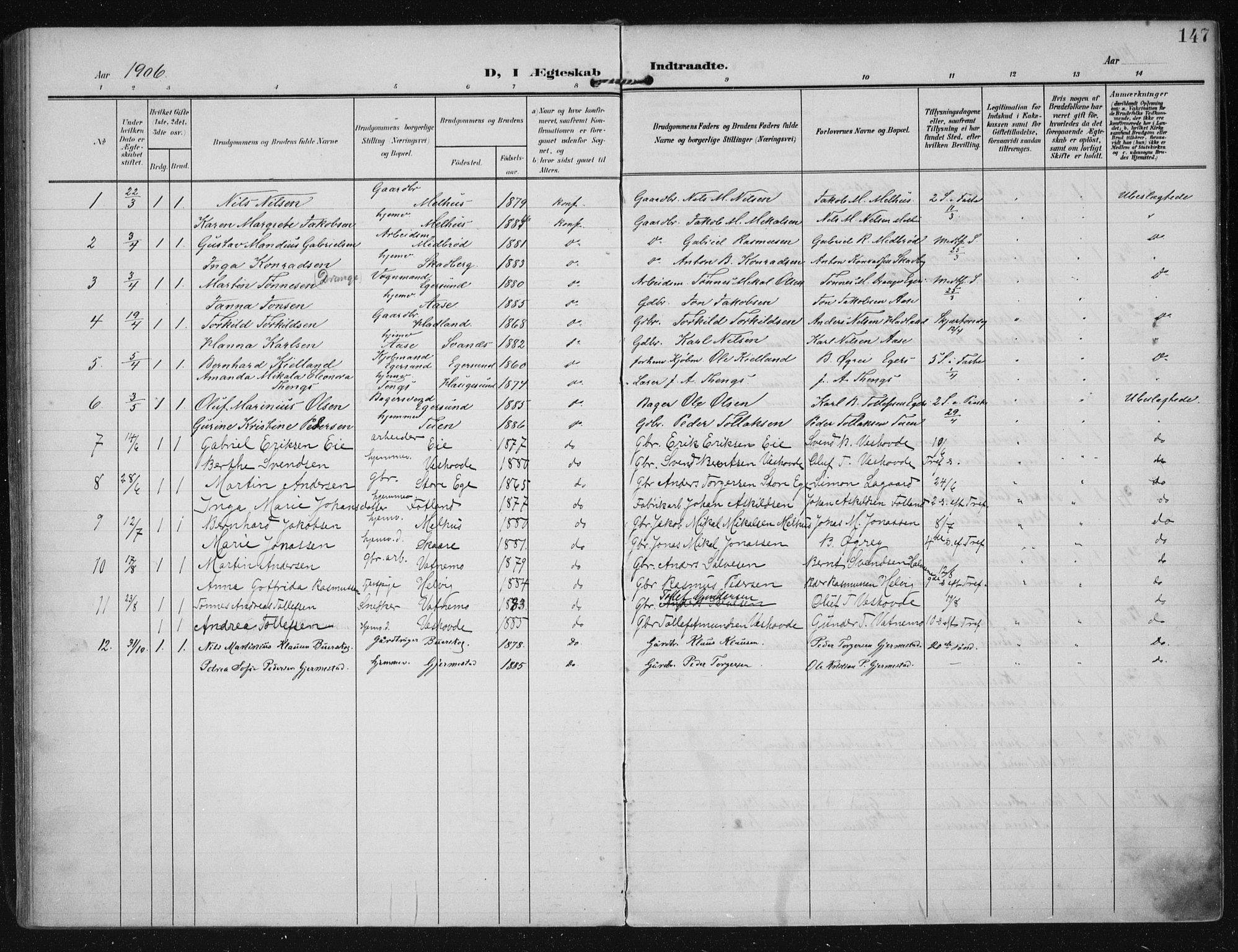 Eigersund sokneprestkontor, AV/SAST-A-101807/S08/L0021: Parish register (official) no. A 20, 1906-1928, p. 147