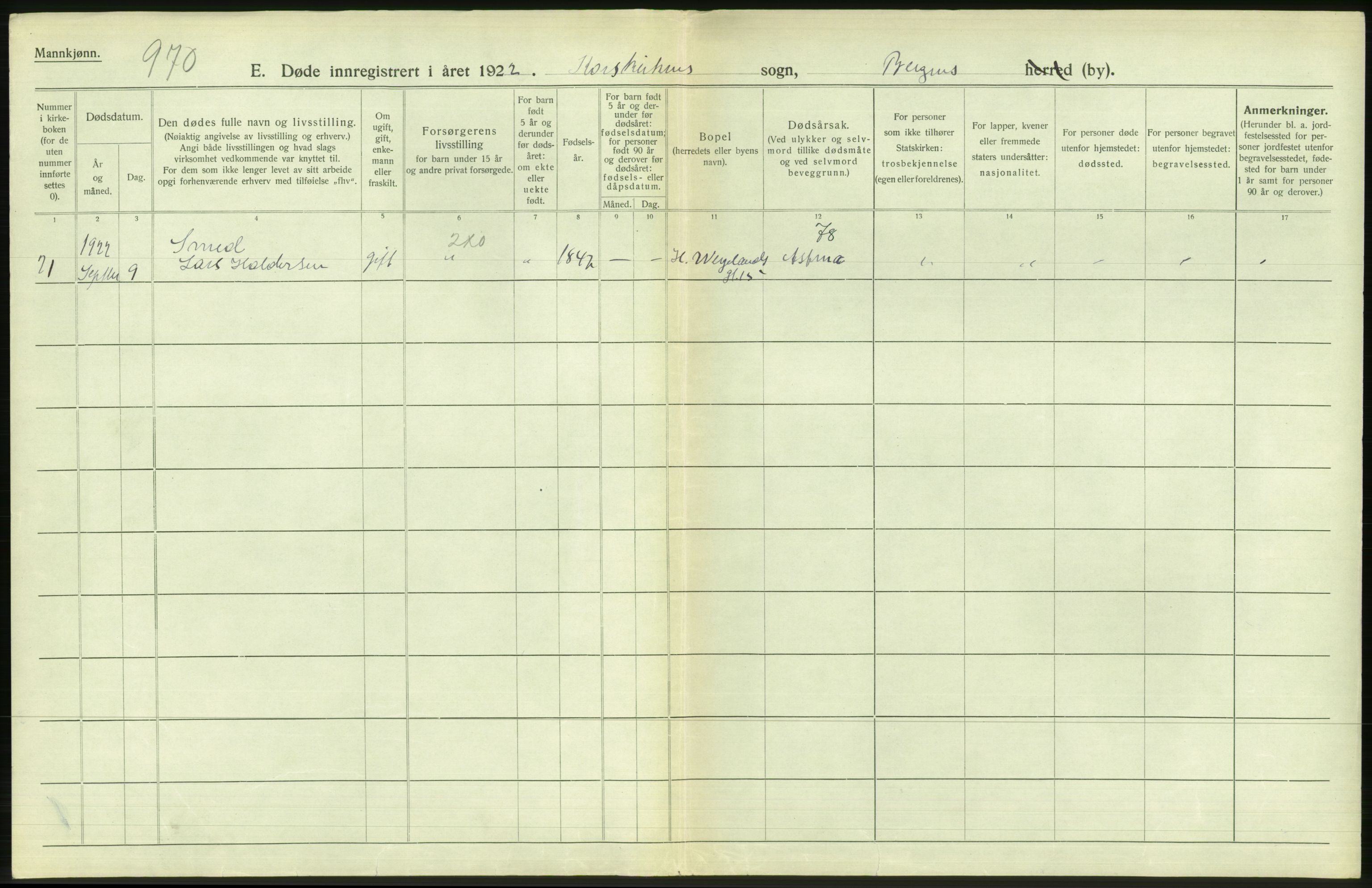 Statistisk sentralbyrå, Sosiodemografiske emner, Befolkning, AV/RA-S-2228/D/Df/Dfc/Dfcb/L0030: Bergen: Gifte, døde, dødfødte., 1922, p. 690