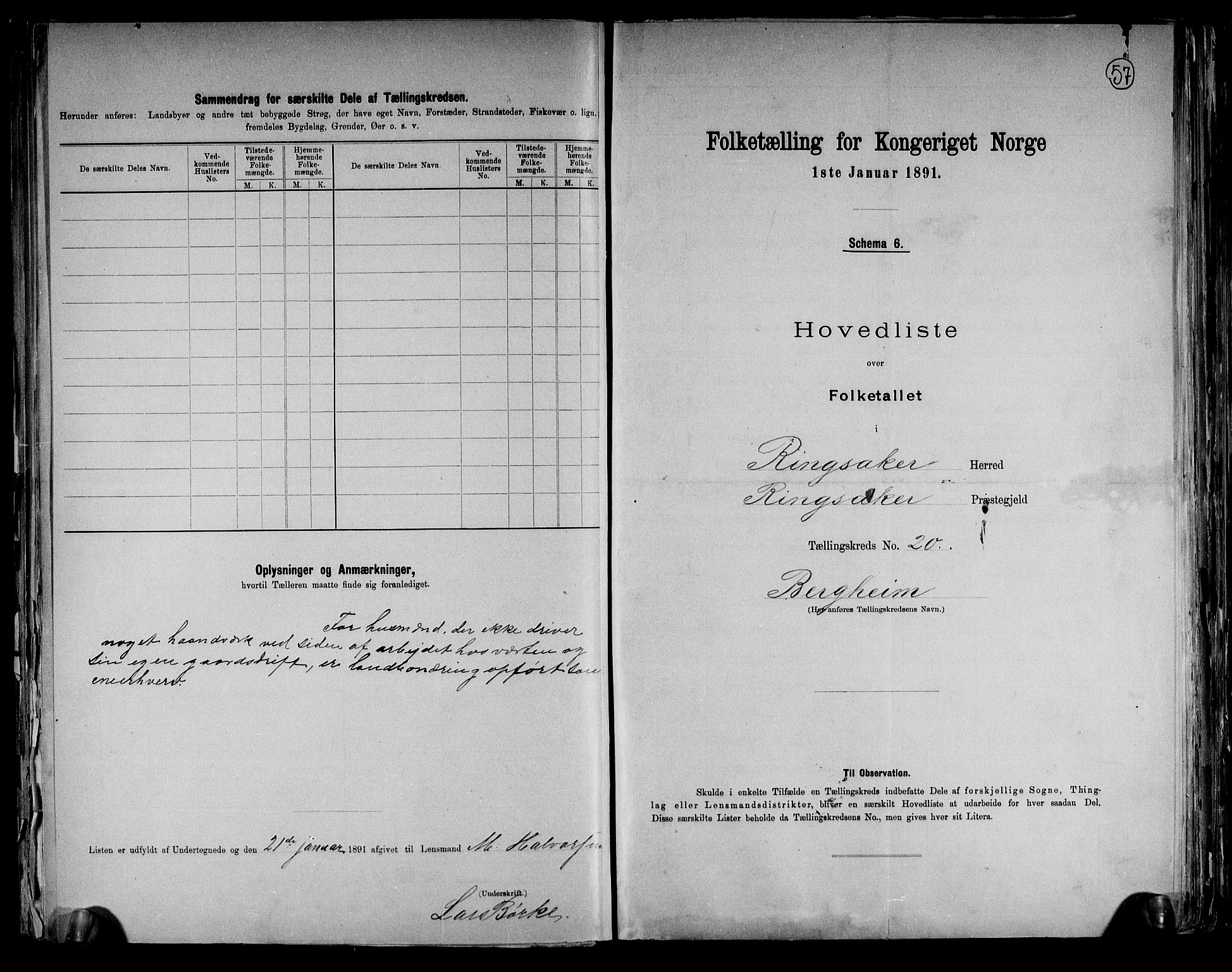RA, 1891 census for 0412 Ringsaker, 1891, p. 57