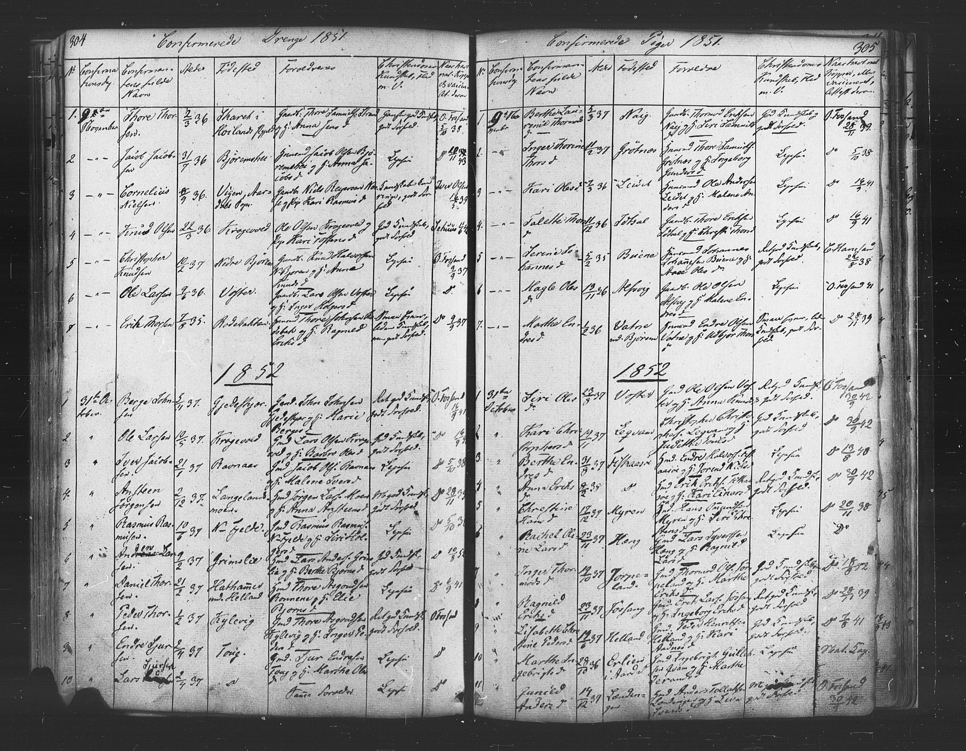 Strand sokneprestkontor, SAST/A-101828/H/Ha/Haa/L0006: Parish register (official) no. A 6, 1834-1854, p. 304-305