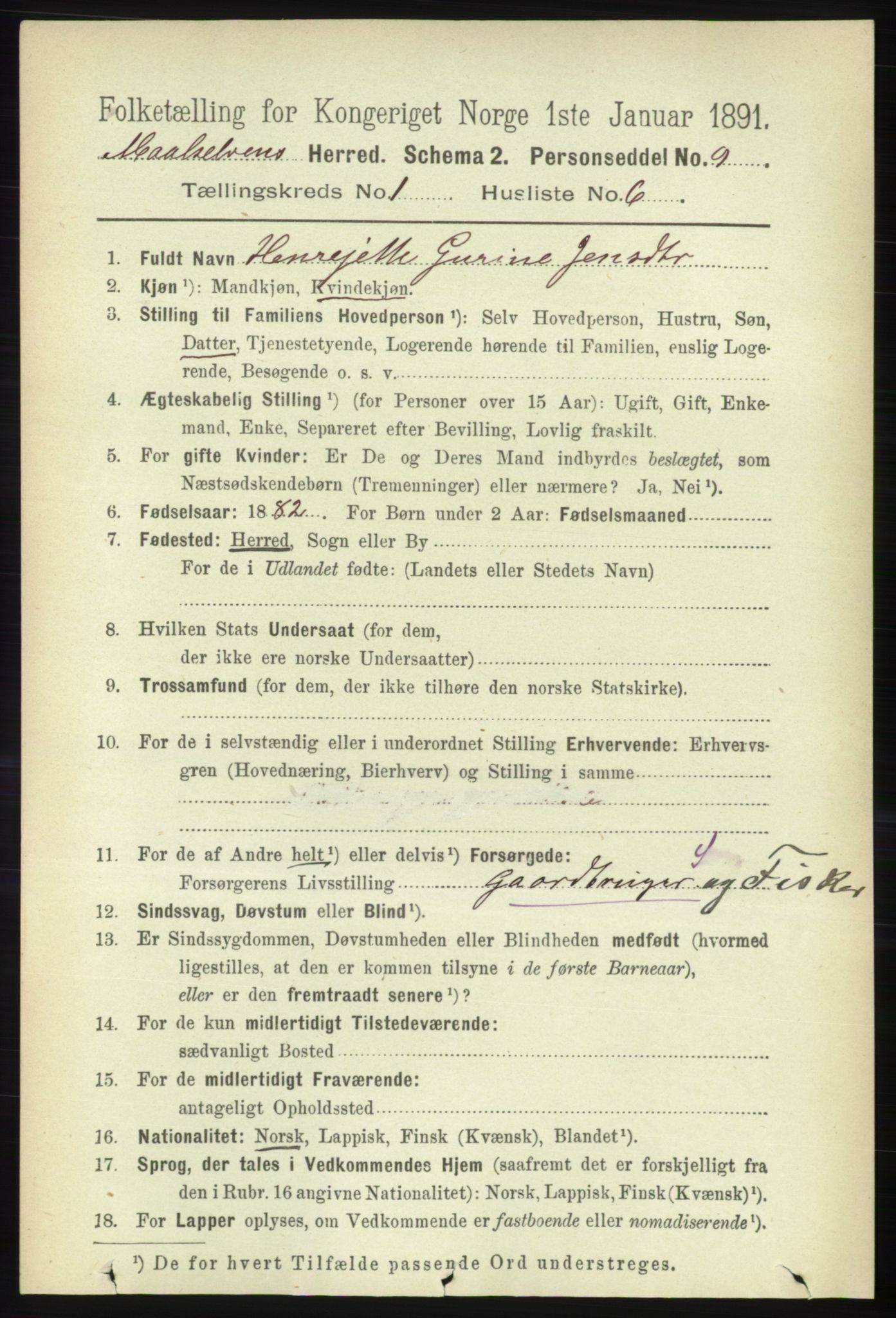 RA, 1891 census for 1924 Målselv, 1891, p. 106