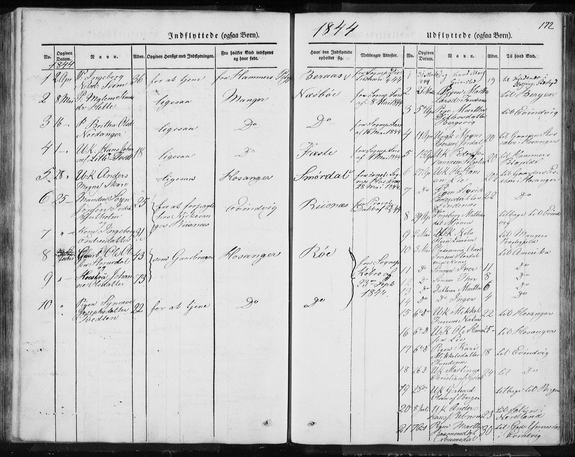 Lindås Sokneprestembete, SAB/A-76701/H/Haa: Parish register (official) no. A 10, 1842-1862, p. 172