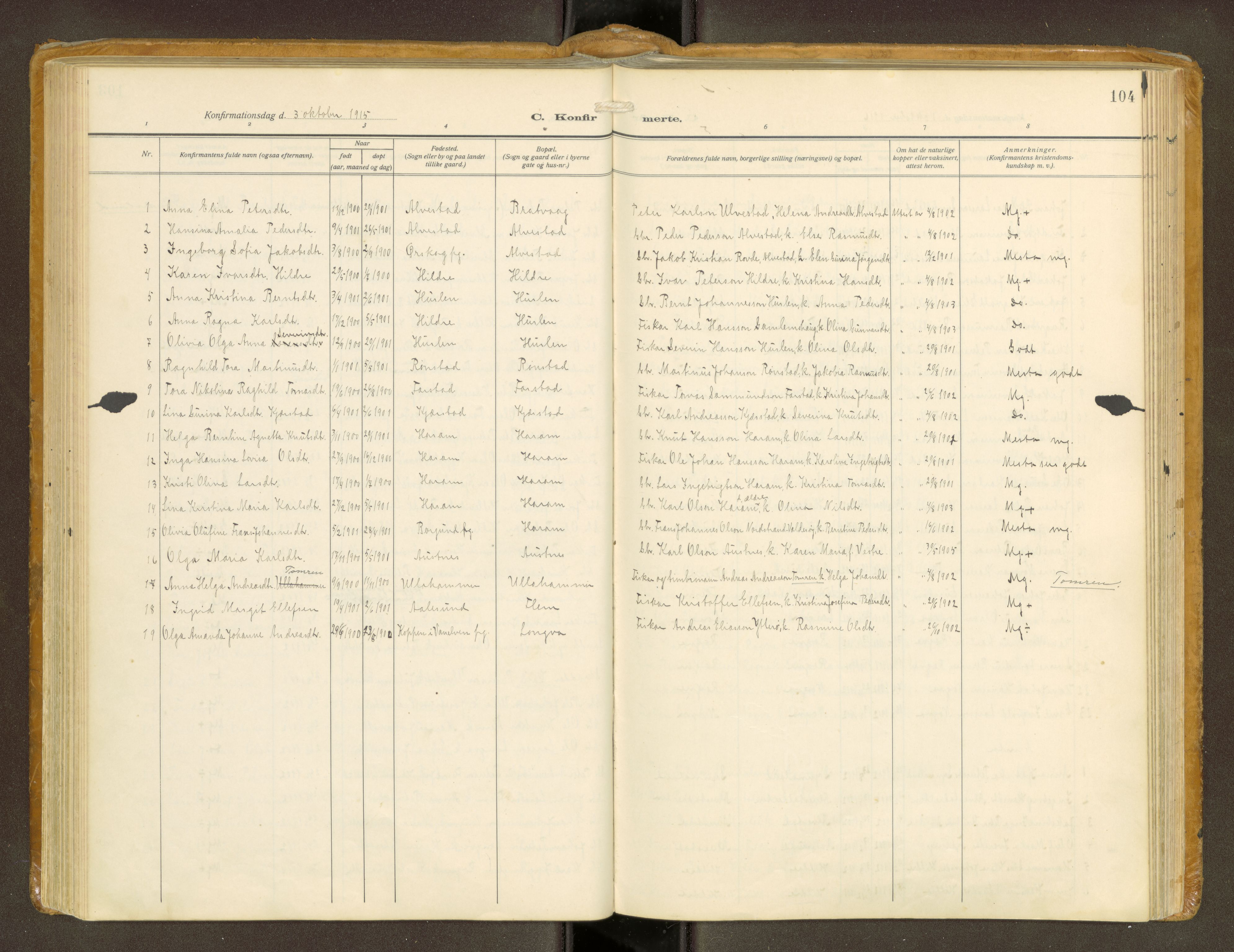 Ministerialprotokoller, klokkerbøker og fødselsregistre - Møre og Romsdal, AV/SAT-A-1454/536/L0518: Parish register (official) no. 536A--, 1914-1931, p. 104