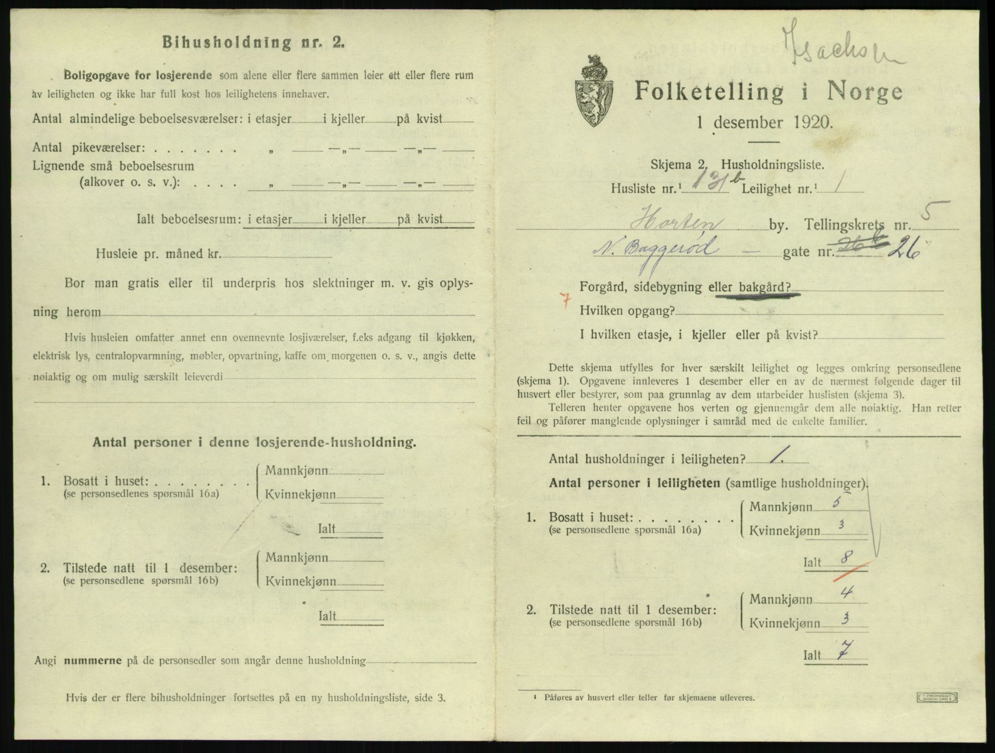 SAKO, 1920 census for Horten, 1920, p. 6117