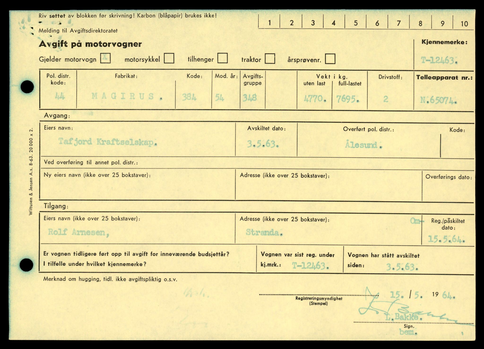 Møre og Romsdal vegkontor - Ålesund trafikkstasjon, AV/SAT-A-4099/F/Fe/L0033: Registreringskort for kjøretøy T 12151 - T 12474, 1927-1998, p. 3613