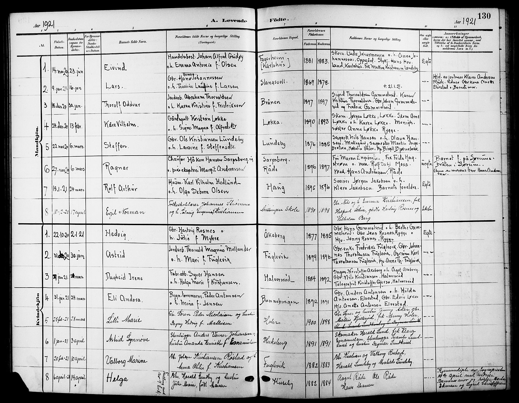 Råde prestekontor kirkebøker, SAO/A-2009/G/Ga/L0001: Parish register (copy) no. 1, 1903-1925, p. 130
