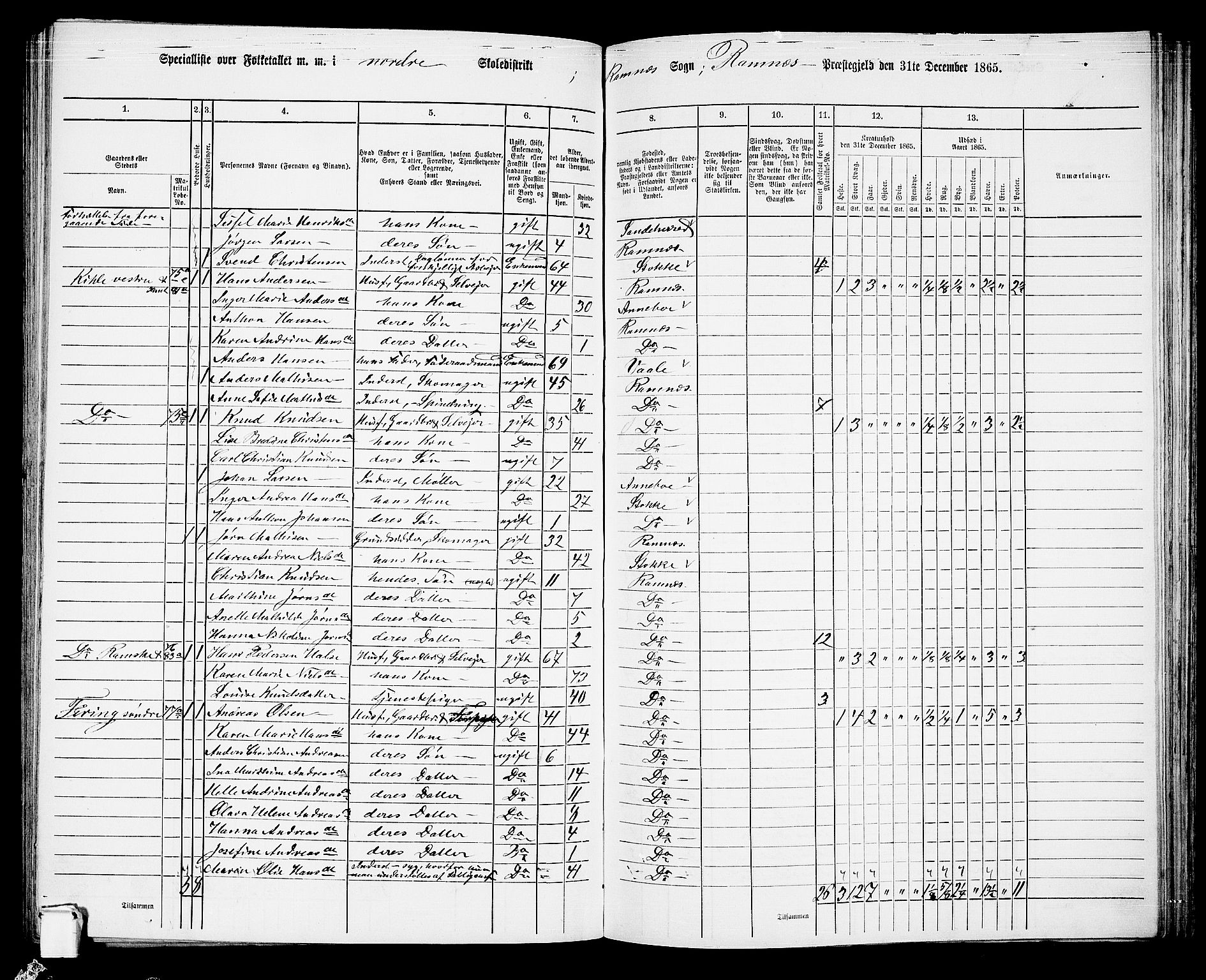 RA, 1865 census for Ramnes, 1865, p. 61