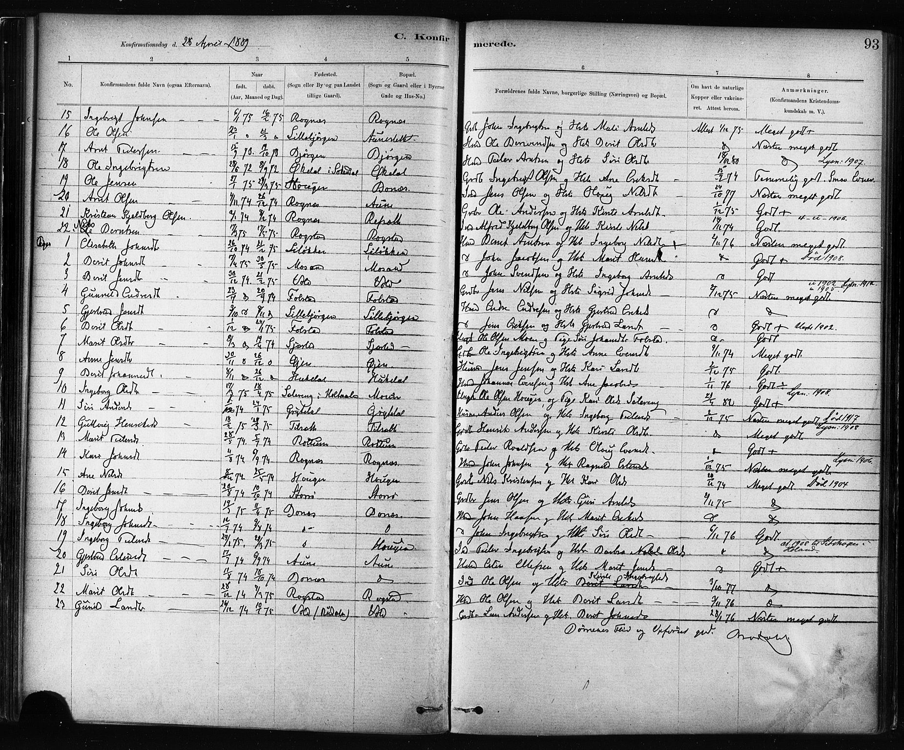 Ministerialprotokoller, klokkerbøker og fødselsregistre - Sør-Trøndelag, SAT/A-1456/687/L1002: Parish register (official) no. 687A08, 1878-1890, p. 93