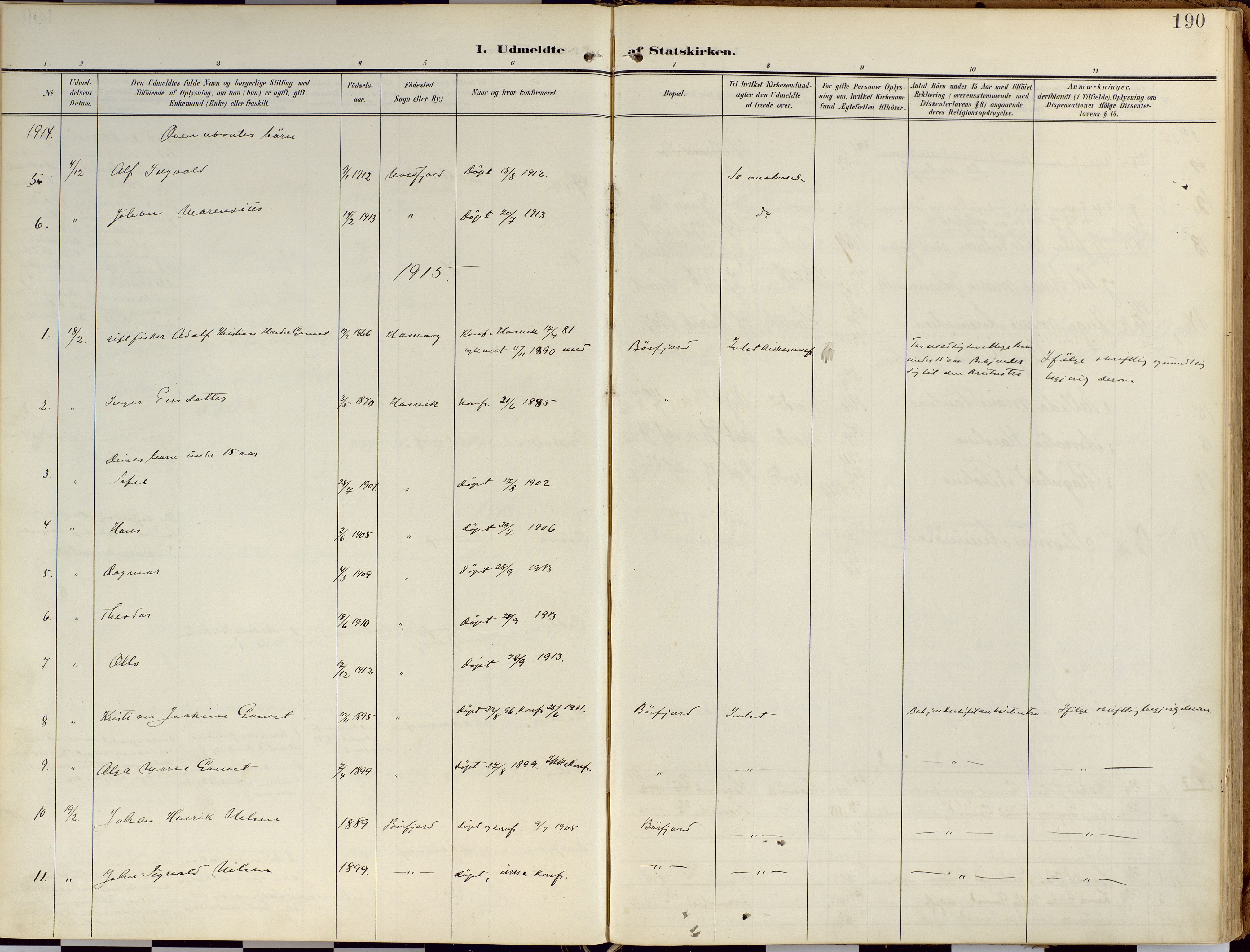 Loppa sokneprestkontor, SATØ/S-1339/H/Ha/L0010kirke: Parish register (official) no. 10, 1907-1922, p. 190