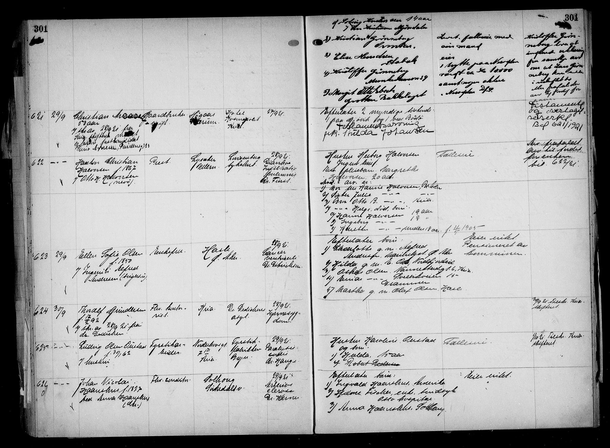 Aker kriminaldommer, skifte- og auksjonsforvalterembete, AV/SAO-A-10452/H/Hb/Hba/Hbaa/L0005: Dødsfallsprotokoll, 1918-1922, p. 301