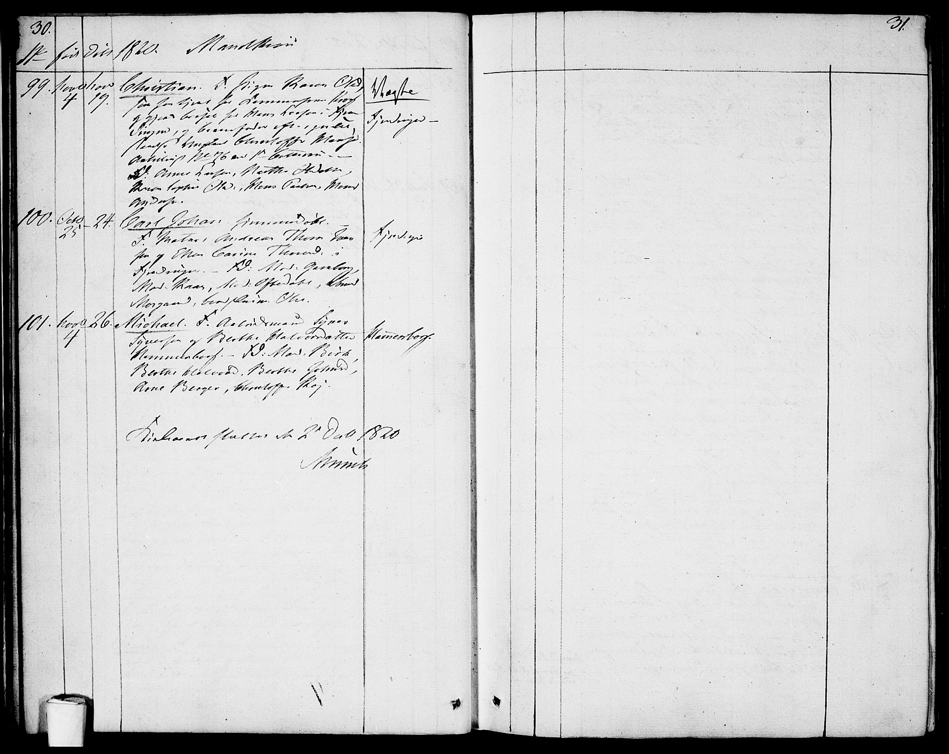 Garnisonsmenigheten Kirkebøker, SAO/A-10846/F/Fa/L0004: Parish register (official) no. 4, 1820-1828, p. 30-31