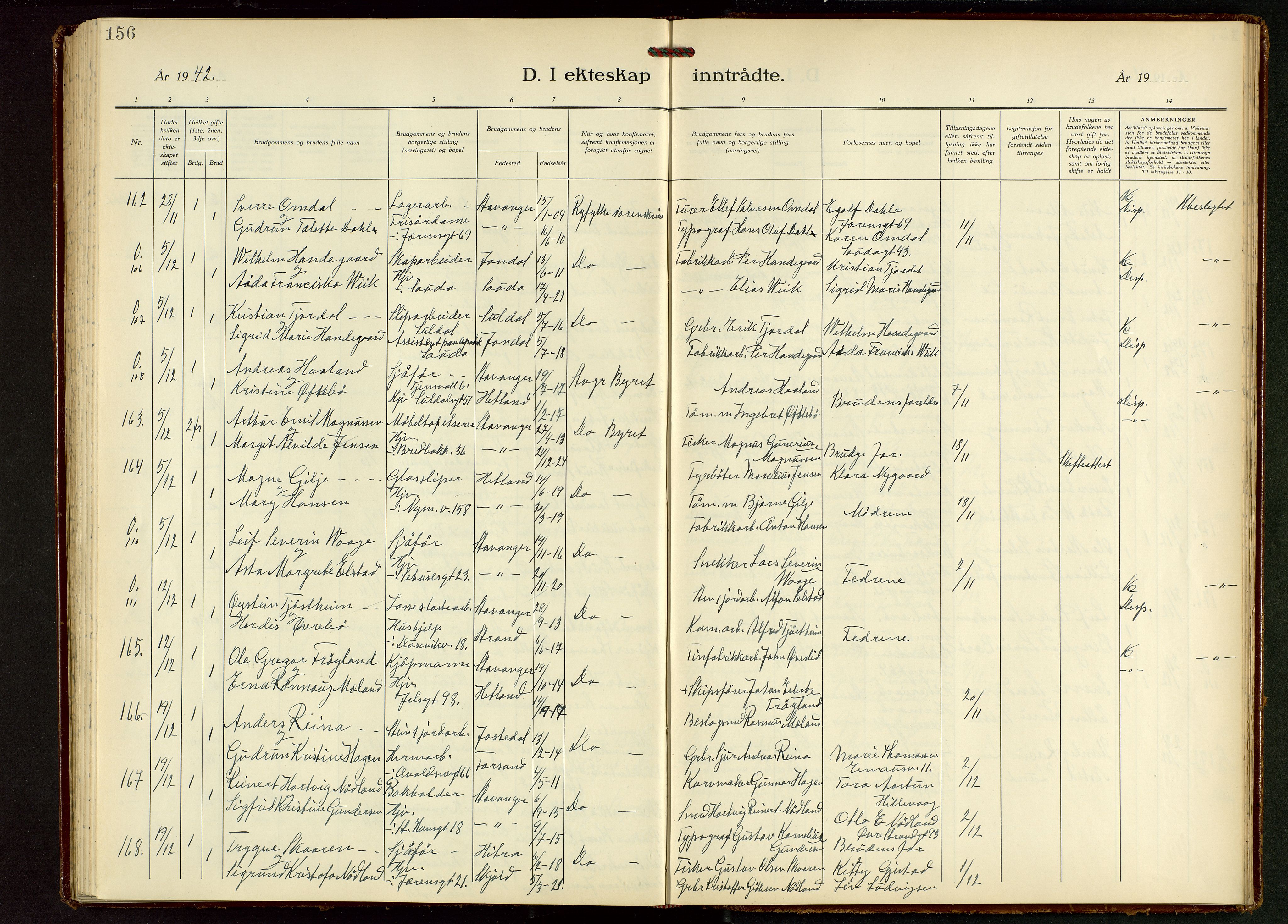 St. Johannes sokneprestkontor, AV/SAST-A-101814/001/30/30BB/L0010: Parish register (copy) no. B 10, 1933-1946, p. 156