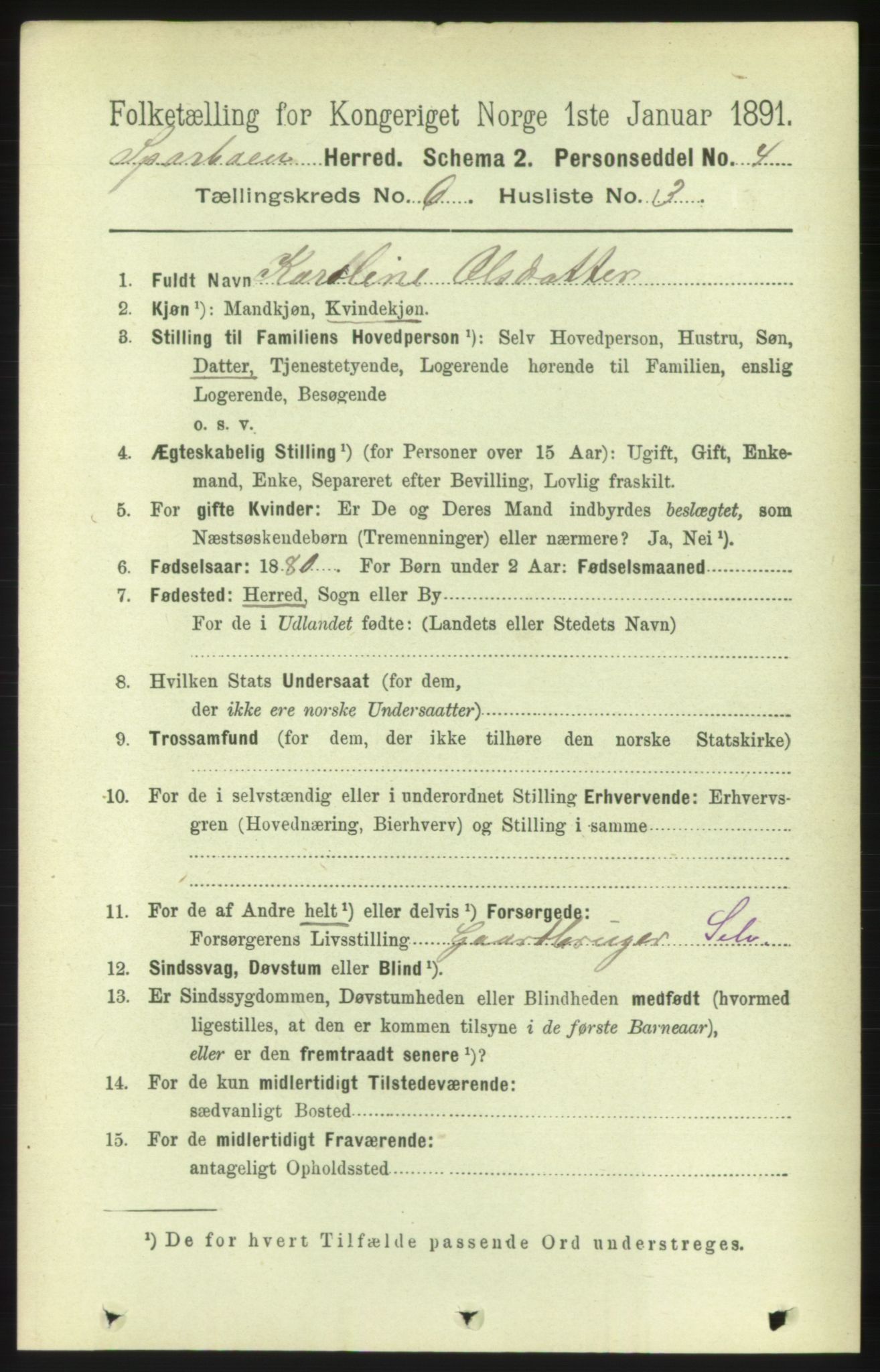 RA, 1891 census for 1731 Sparbu, 1891, p. 2168