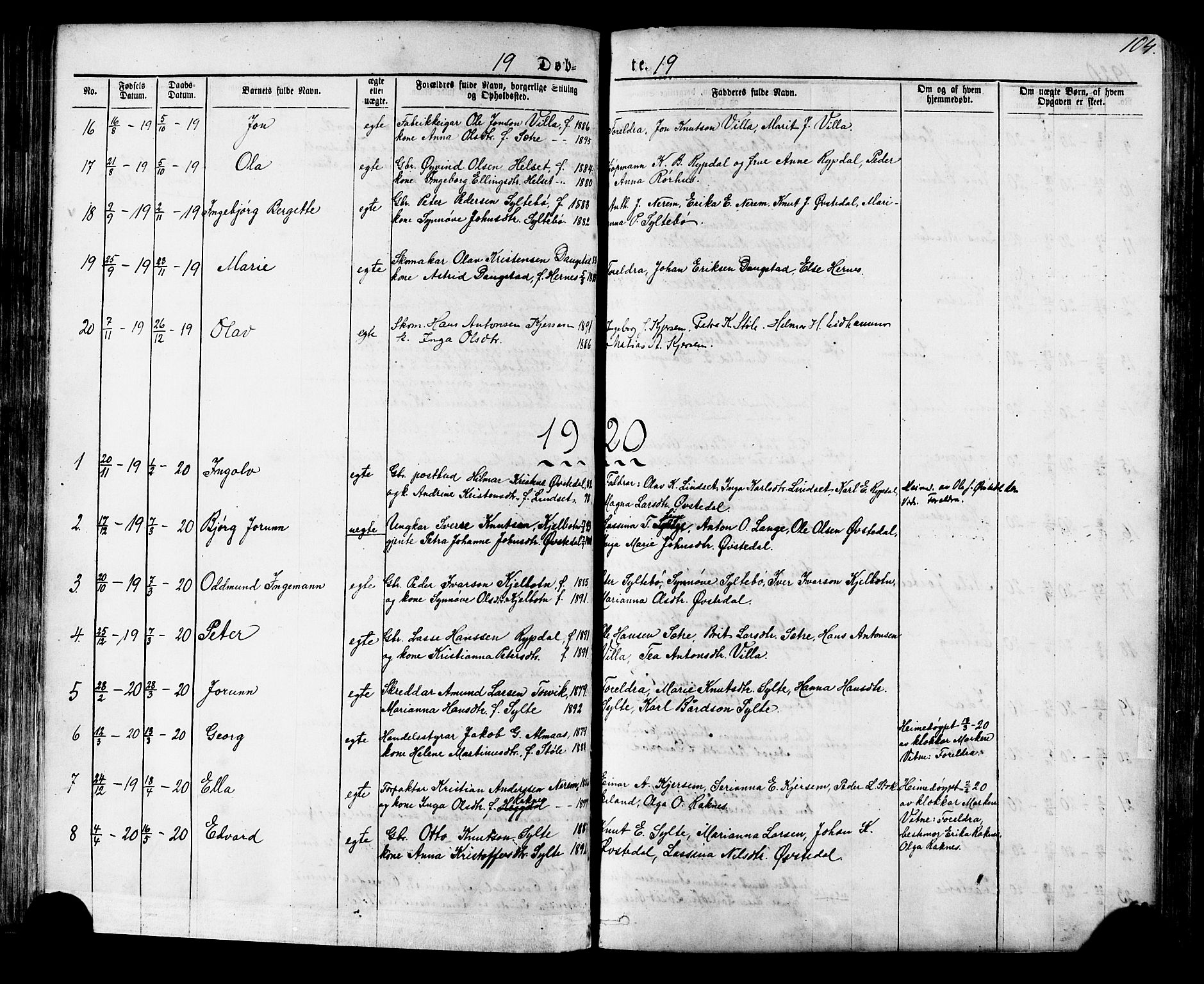Ministerialprotokoller, klokkerbøker og fødselsregistre - Møre og Romsdal, SAT/A-1454/541/L0547: Parish register (copy) no. 541C02, 1867-1921, p. 104