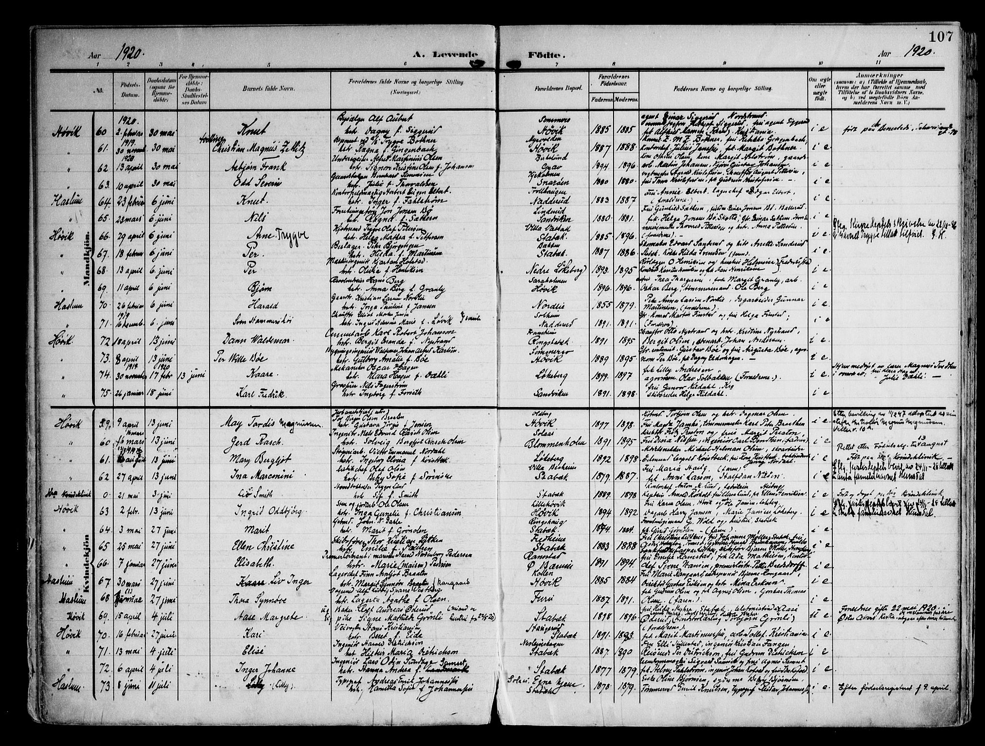 Østre Bærum prestekontor Kirkebøker, SAO/A-10887/F/Fa/L0001: Parish register (official) no. 1, 1905-1924, p. 107