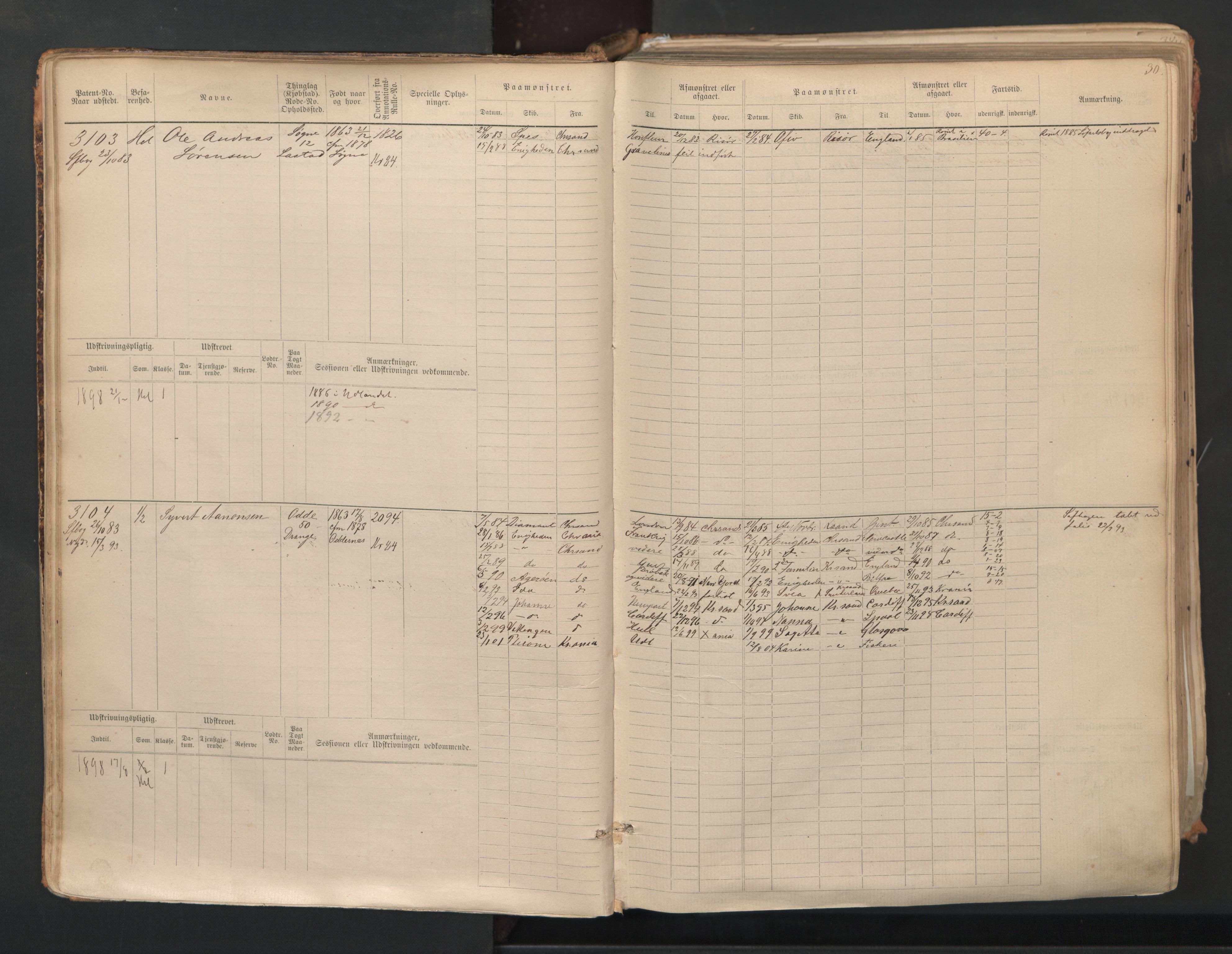 Kristiansand mønstringskrets, AV/SAK-2031-0015/F/Fb/L0007: Hovedrulle nr 3049-3810, I-14, 1883-1940, p. 31