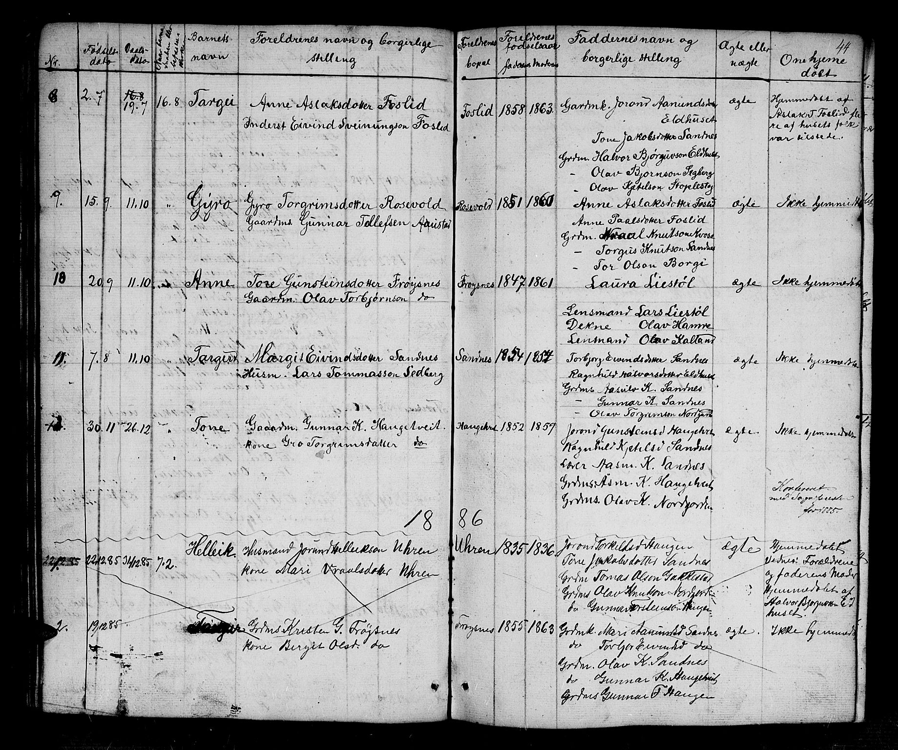 Bygland sokneprestkontor, AV/SAK-1111-0006/F/Fb/Fbc/L0001: Parish register (copy) no. B 1, 1848-1894, p. 44