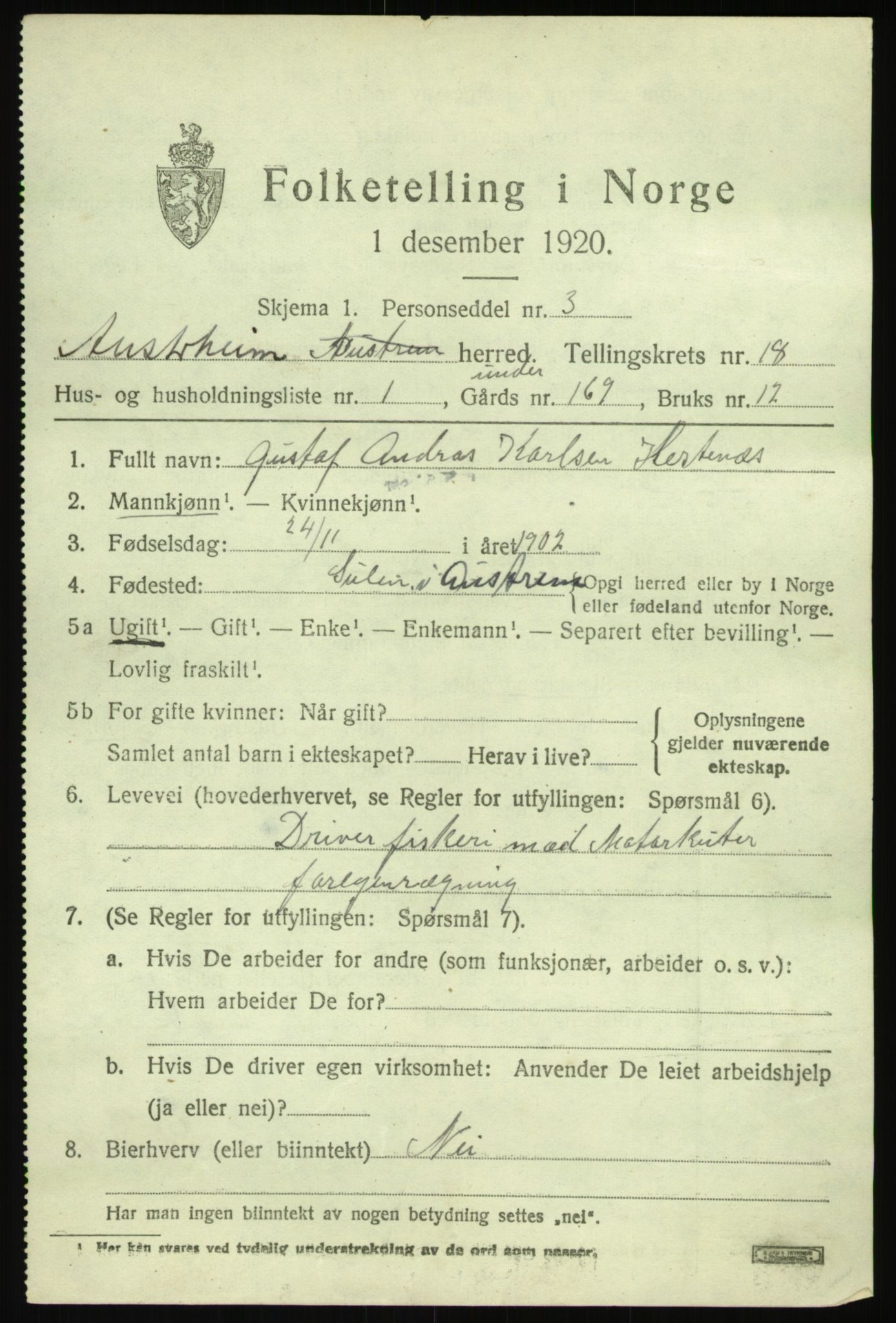 SAB, 1920 census for Austrheim, 1920, p. 5974