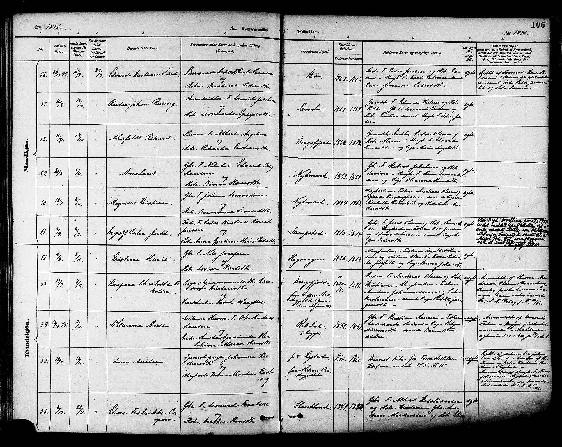 Ministerialprotokoller, klokkerbøker og fødselsregistre - Nordland, AV/SAT-A-1459/880/L1133: Parish register (official) no. 880A07, 1888-1898, p. 106