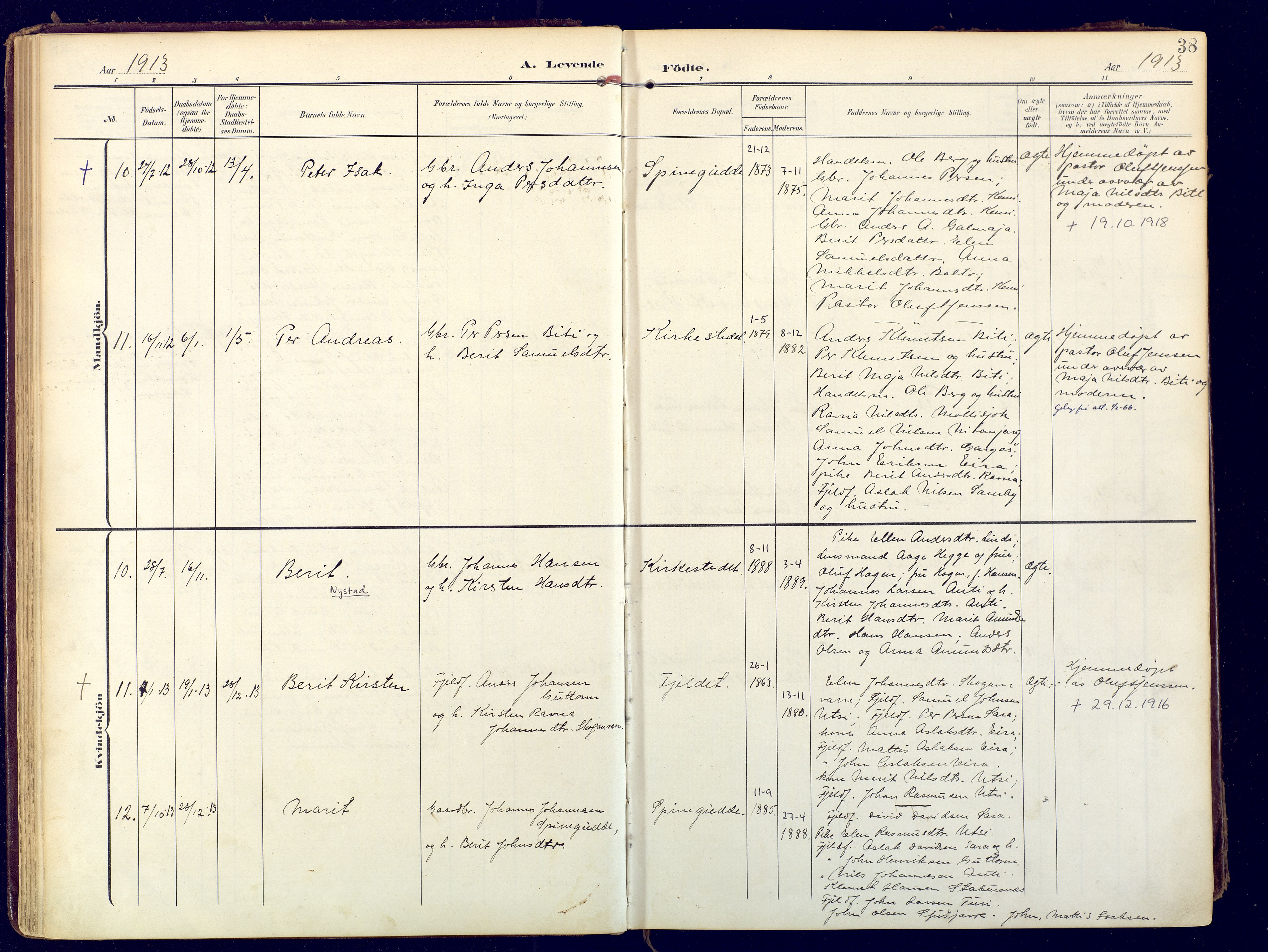 Karasjok sokneprestkontor, AV/SATØ-S-1352/H/Ha: Parish register (official) no. 3, 1907-1926, p. 38