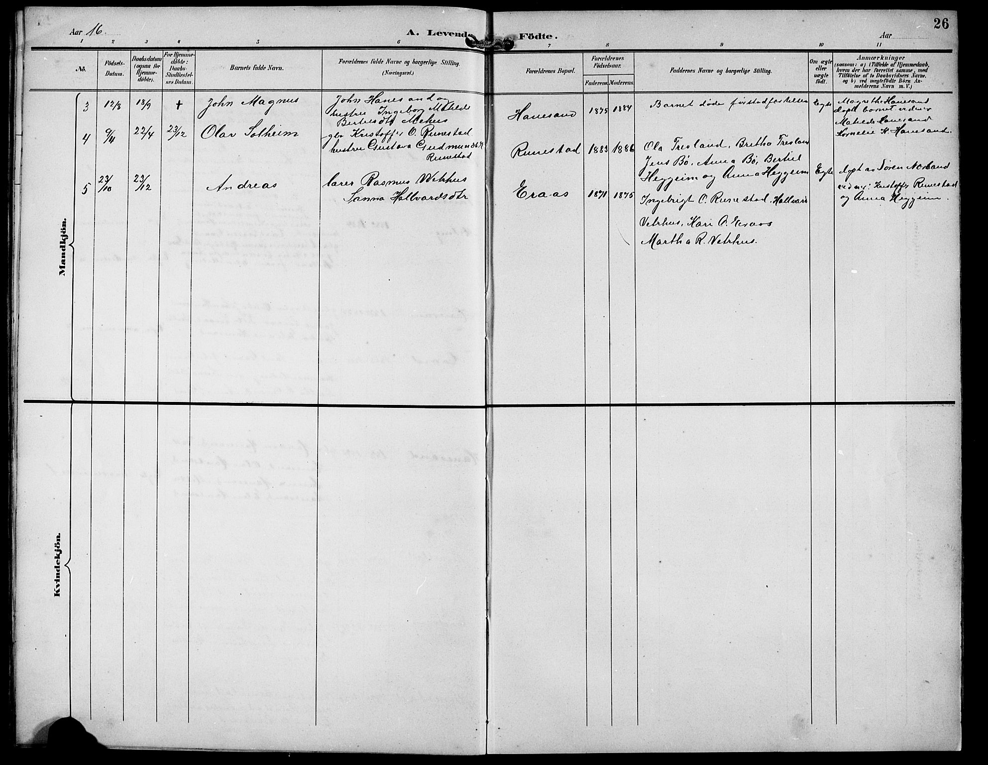 Finnøy sokneprestkontor, AV/SAST-A-101825/H/Ha/Hab/L0005: Parish register (copy) no. B 5, 1891-1916, p. 26