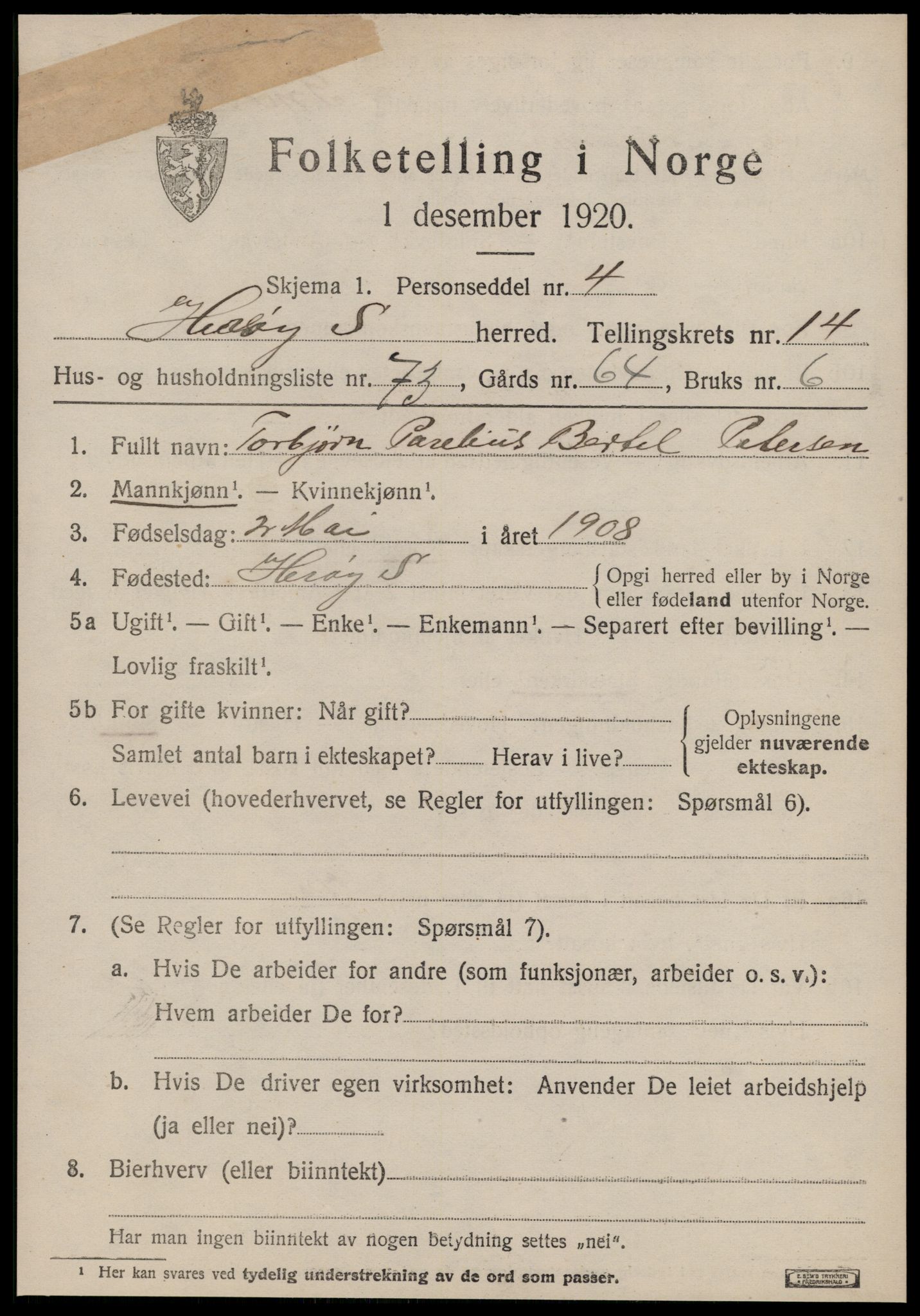 SAT, 1920 census for Herøy (MR), 1920, p. 9379