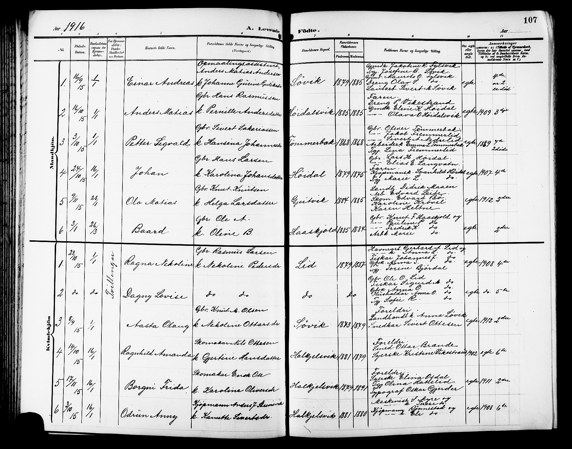 Ministerialprotokoller, klokkerbøker og fødselsregistre - Møre og Romsdal, AV/SAT-A-1454/511/L0159: Parish register (copy) no. 511C05, 1902-1920, p. 107